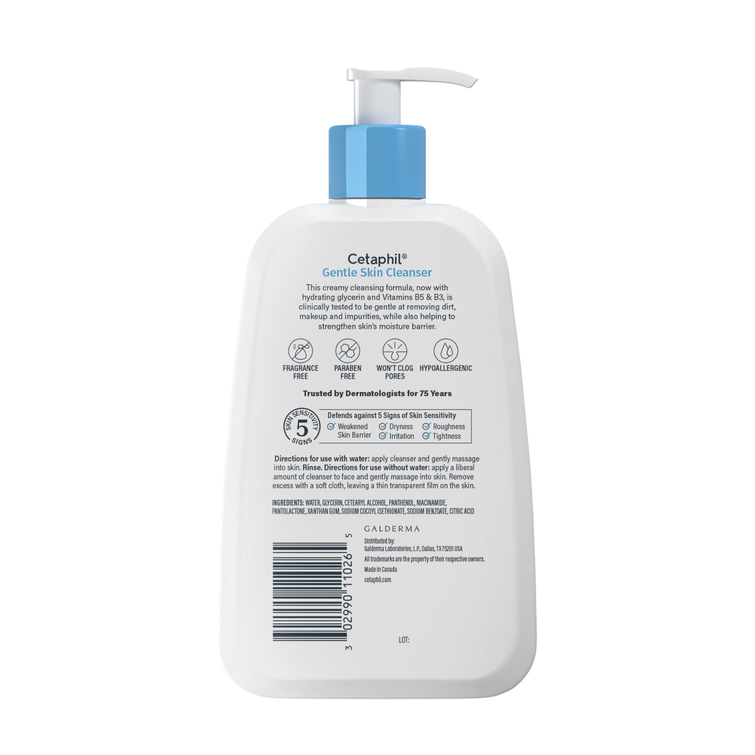 Cetaphil Gentle Cleanser, Hydrating Face & Body Wash, Sensitive, 8oz, 3ct, view 9