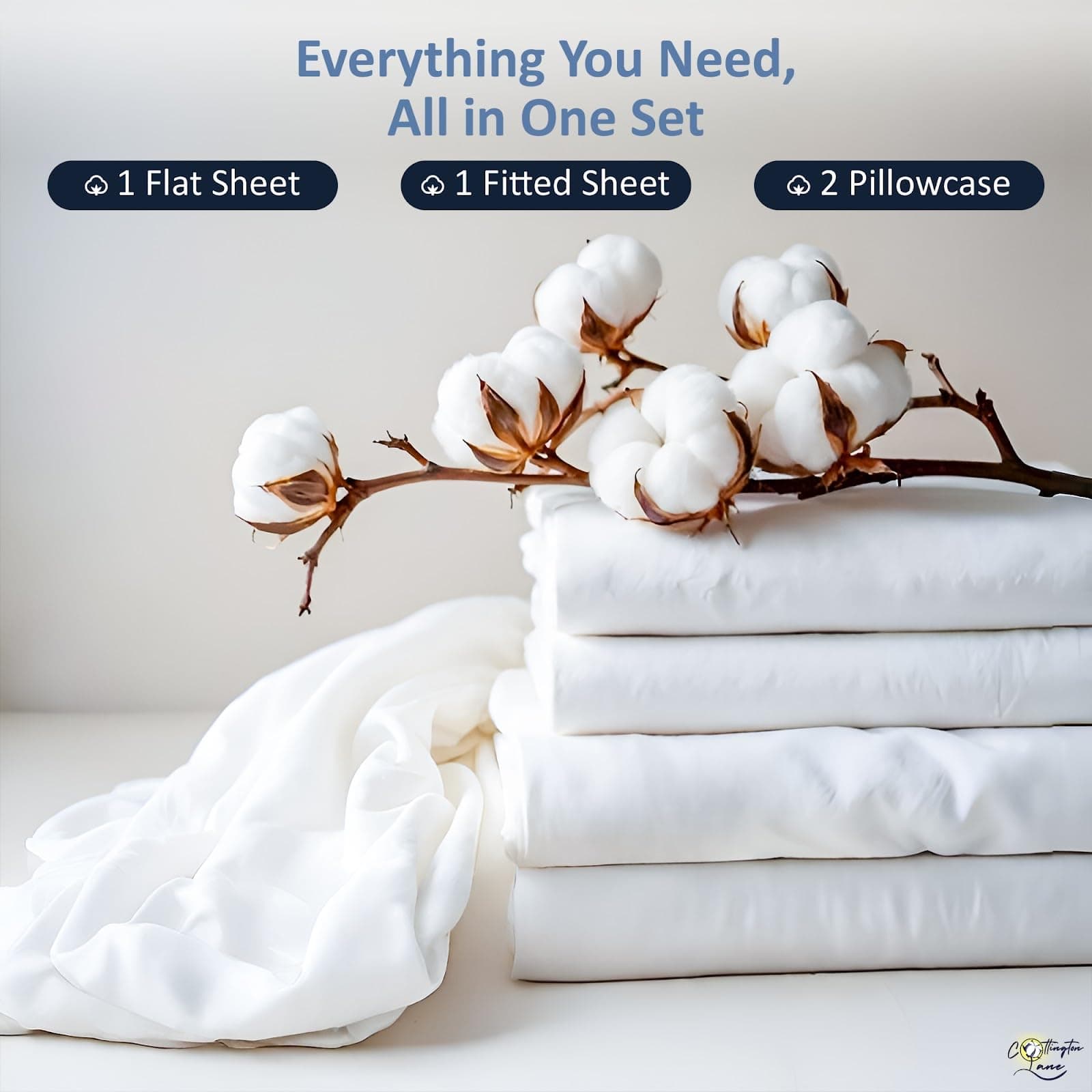 Cottington Lane Queen Sheet Set, 4 Piece 100% Cotton, 16" Deep, White, view 6