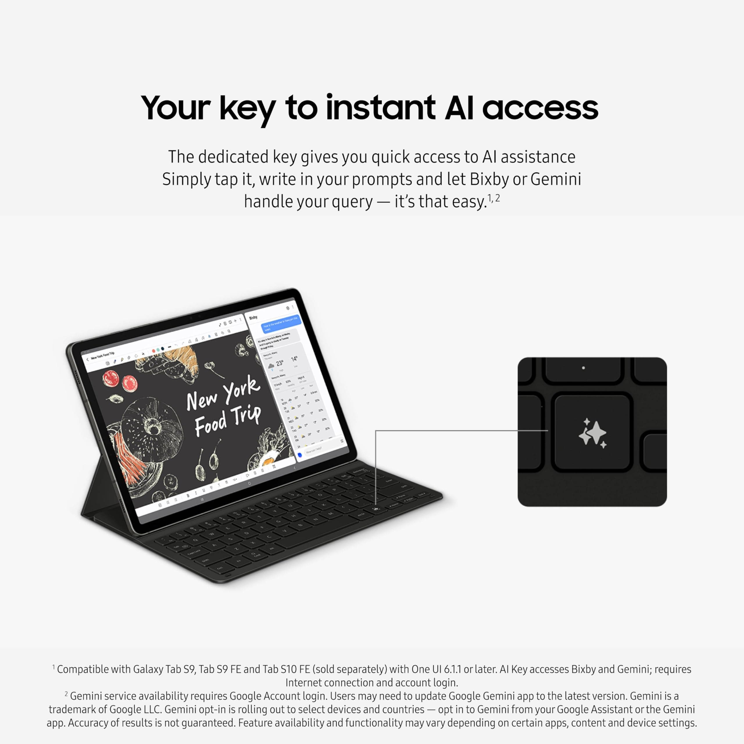Samsung Galaxy Tab S9 | S9 FE | S10 FE, FE Book Cover Keyboard Slim - AI Key for Galaxy Tab S10 FE, Detachable Platform, PC-Like Experience, Wireless Keyboard Sharing, view 2