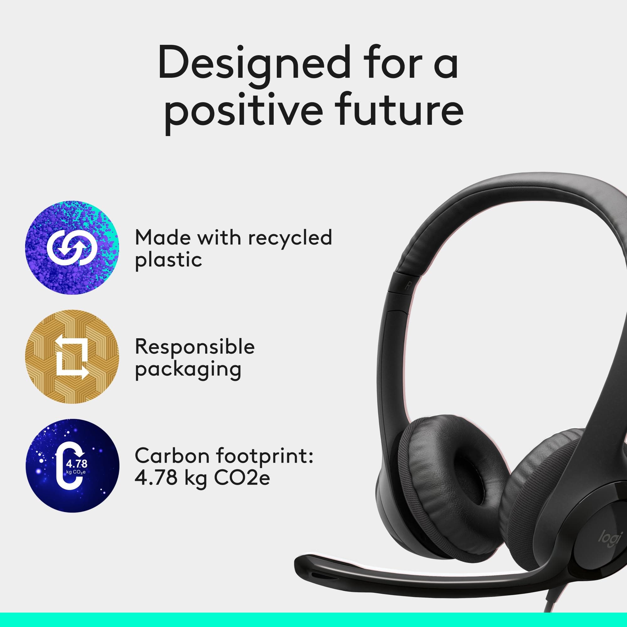 Logitech H390 Wired Headset PC/Laptop Stereo Headphones, USB-A, Black, view 9
