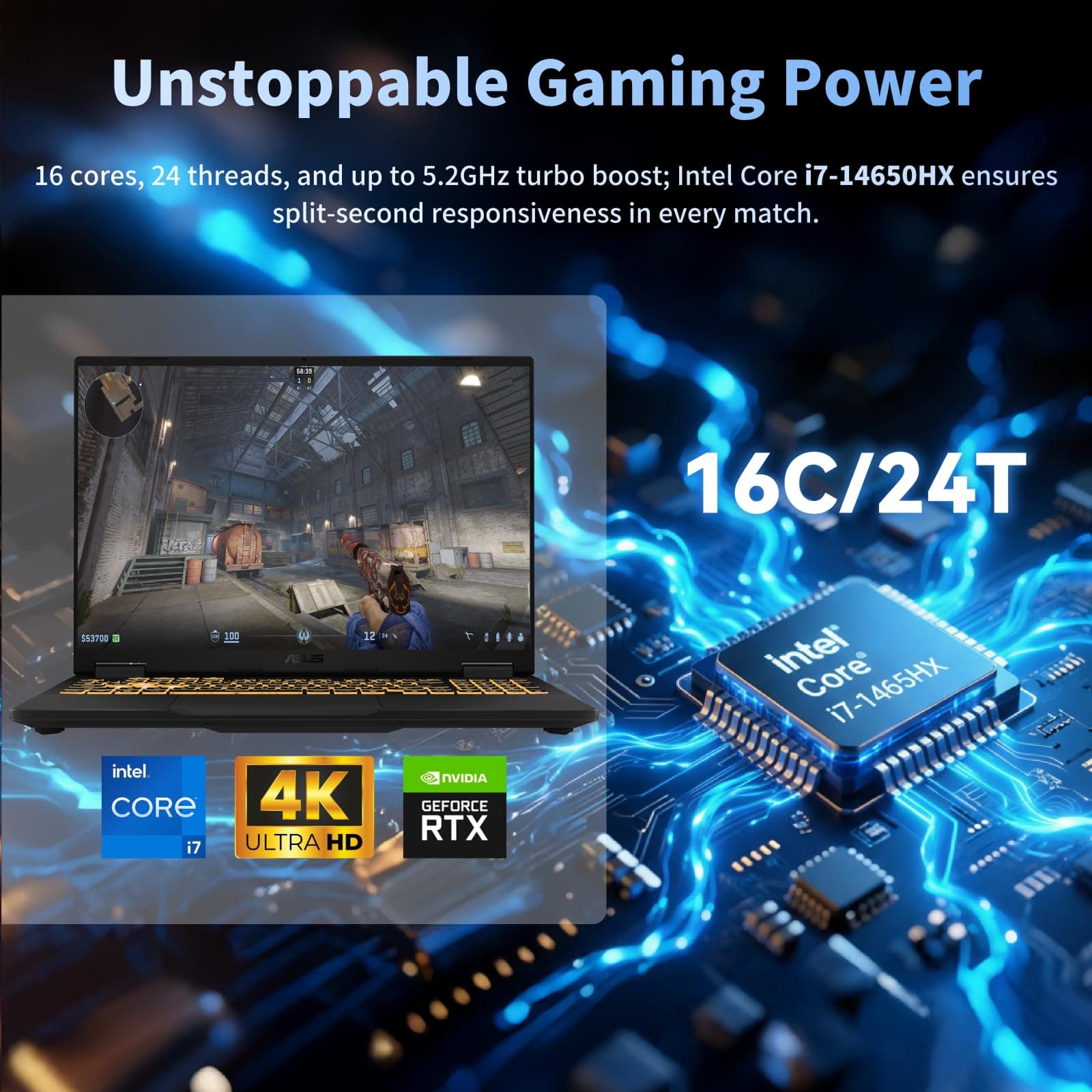 ASUS TUF F16 Gaming Laptop • Dedicated GeForce RTX 5060 • 16’’ FHD+ IPS Anti-Glare Display • Intel i7 14650HX(16-Core) • Backlit KB • Facial Recognition • Win 11 Pro • Accessories • 32GB DDR5+1TB SSD, view 2