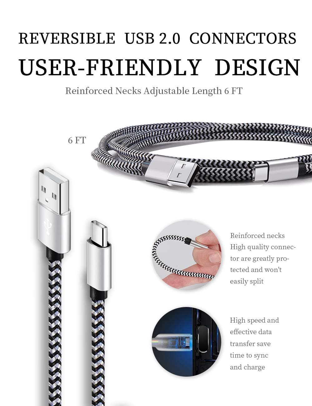 Teeind USB C Cable 6ft 5Pack, 3A Fast Charging Nylon Braided Type C Cord, view 4