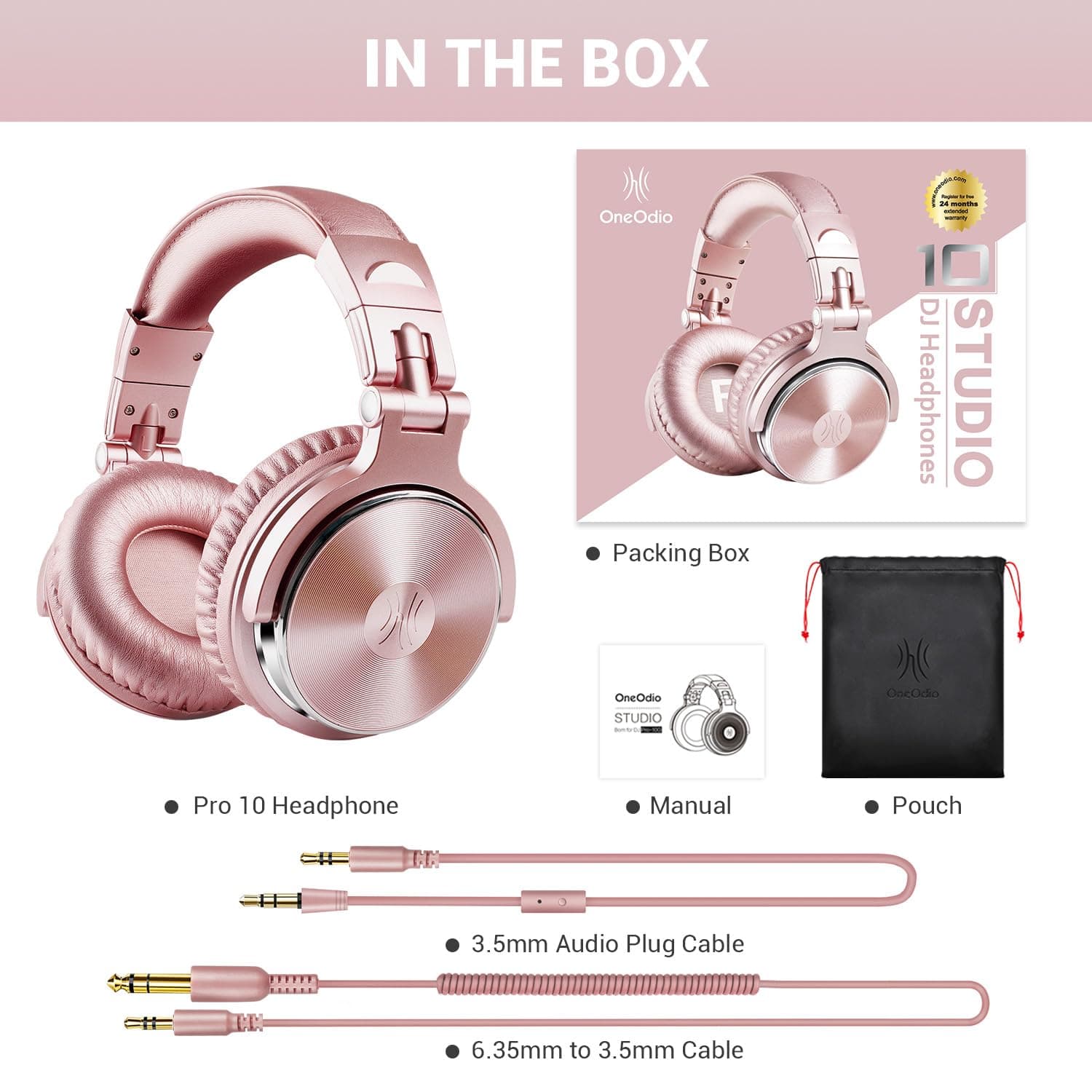 OneOdio Wired DJ Hi-Res Over-Ear Headphones for PC, Keyboard Guitar - Pink, view 8