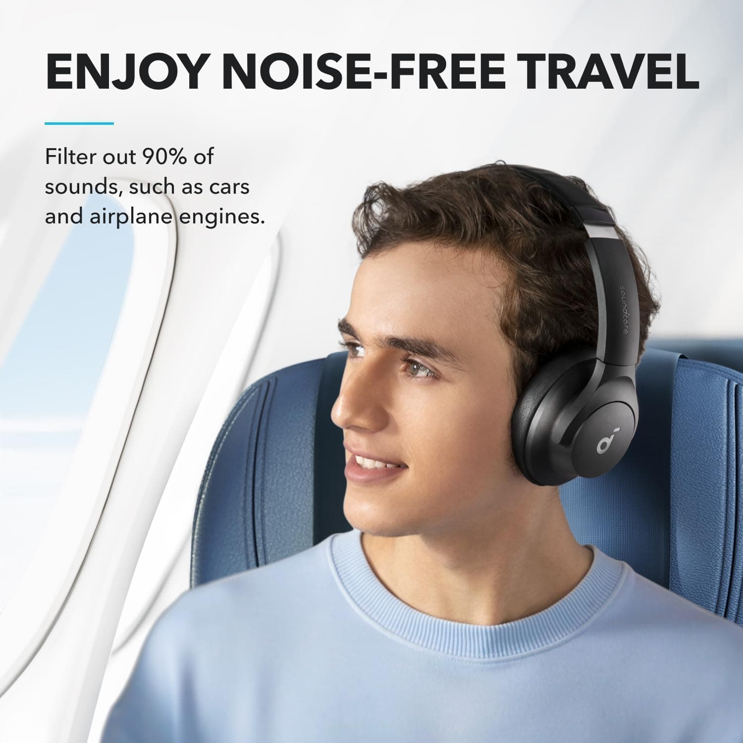 Soundcore by Anker Q20i Hybrid Active Noise Cancelling Headphones, Black, view 2