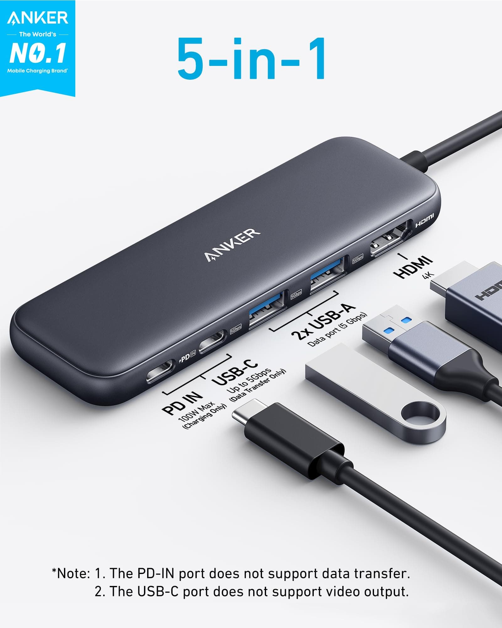 Anker USB C Hub, 5-in-1 USBC to HDMI Splitter with 4K Display, view 2