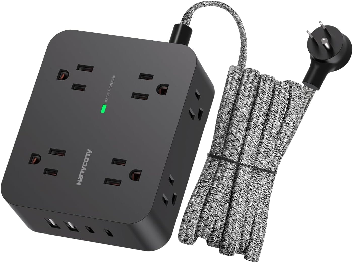 HANYCONY Surge Protector Power Strip, 1080J, 5 Ft Braided Extension Cord