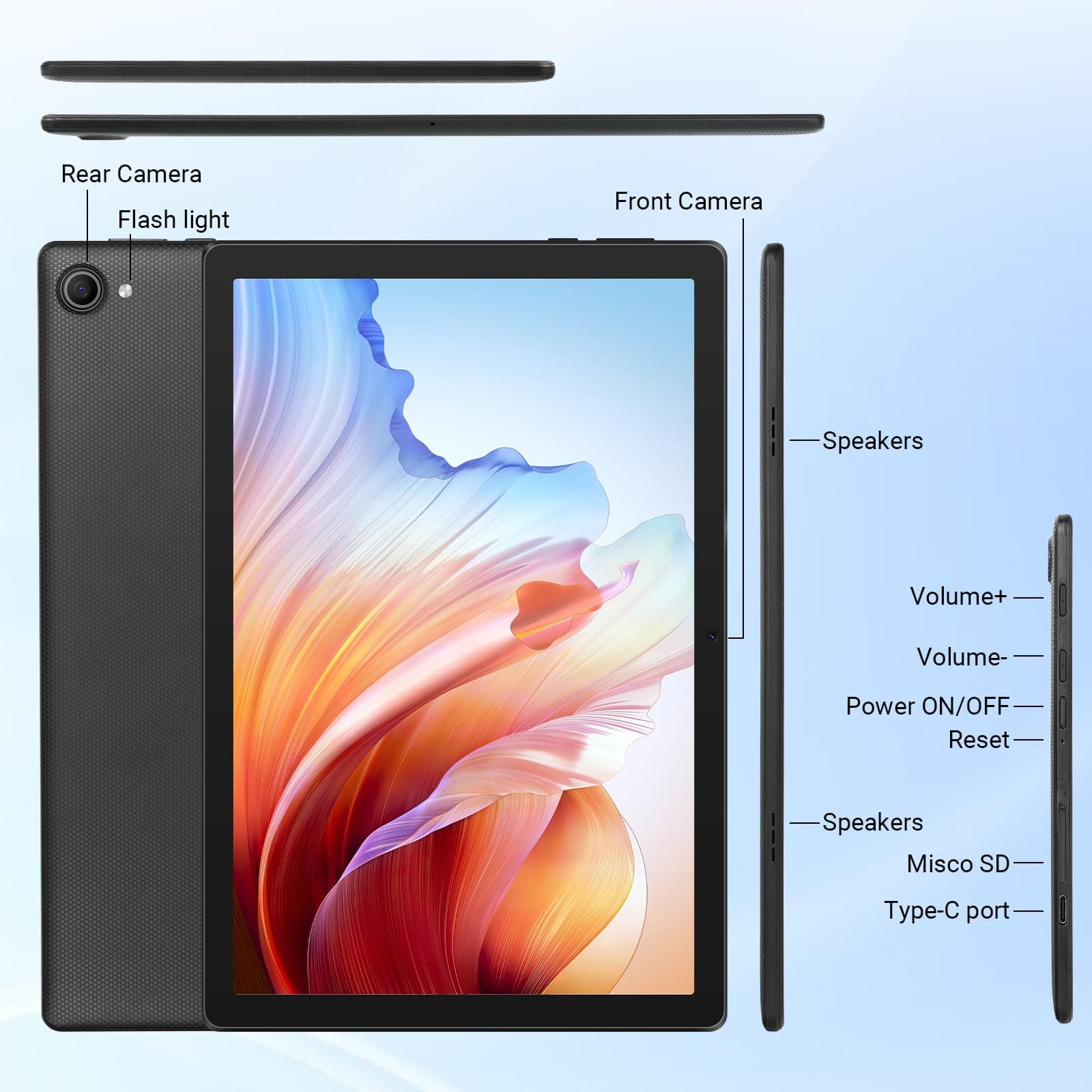 Jeazans Tablet, 10.1" Android 16 Tablet, 24GB RAM 64GB ROM 1TB Expand, 6000mAh Battery, Dual 5MP+8MP Camera, 1280x800 IPS HD Touchscreen, Widevine L1, Wi-Fi 6 BT 5.4 GMS Certified, Face Unlock, view 9