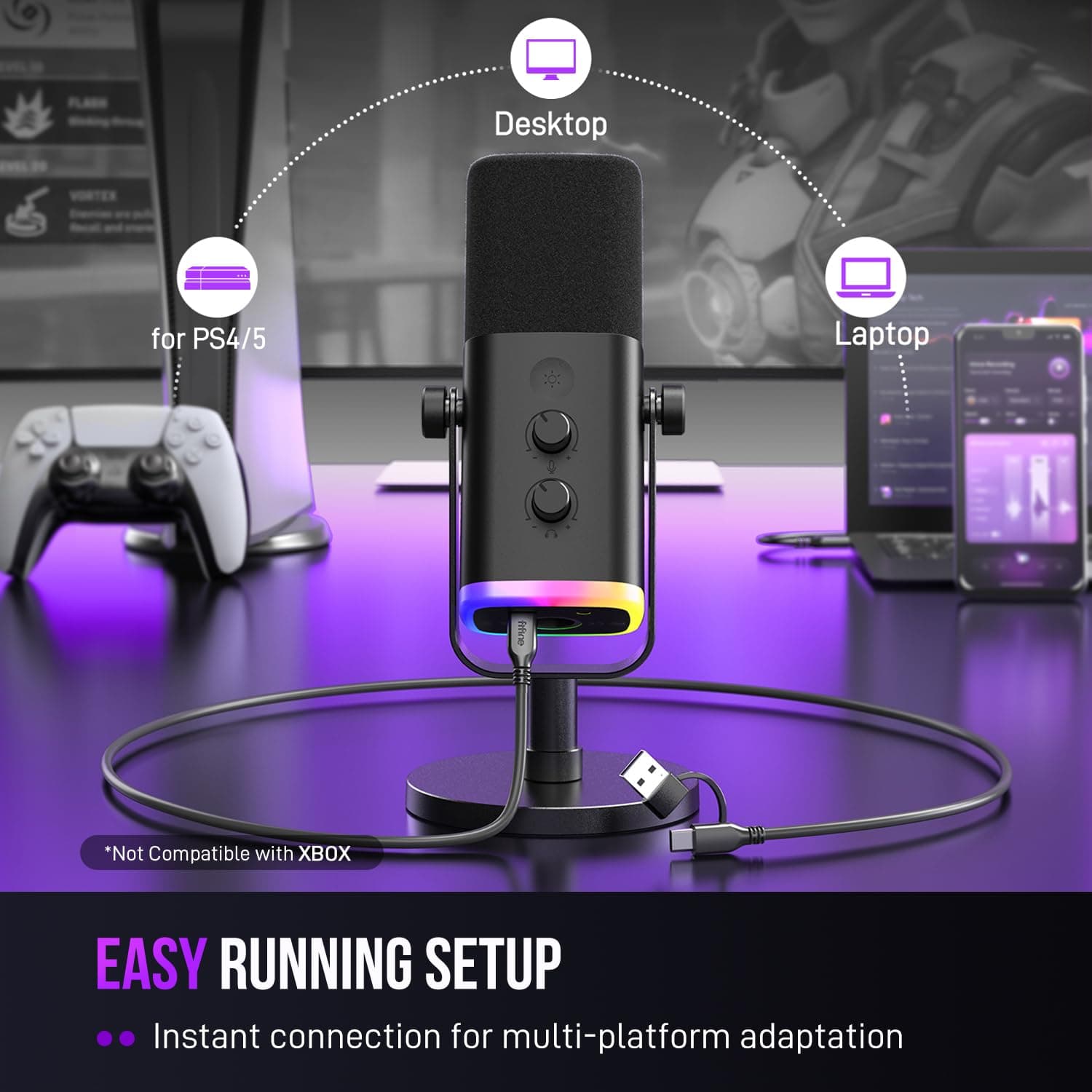 FIFINE AmpliGame AM8 USB/XLR Dynamic Microphone for Gaming Streaming, view 7