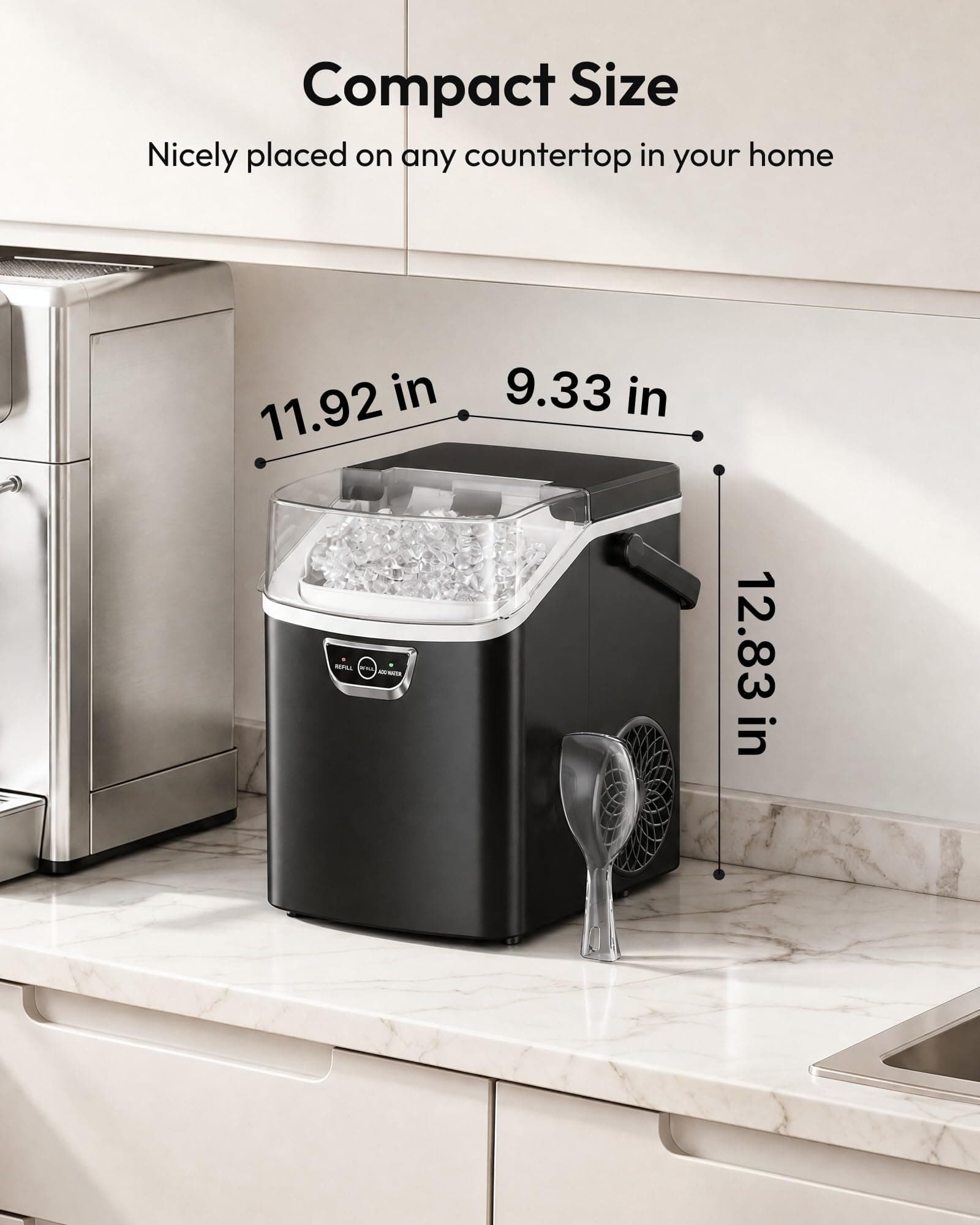 EUHOMY Nugget Ice Maker Countertop with Handle, Max 40lbs Daily Sonic Ice, view 9
