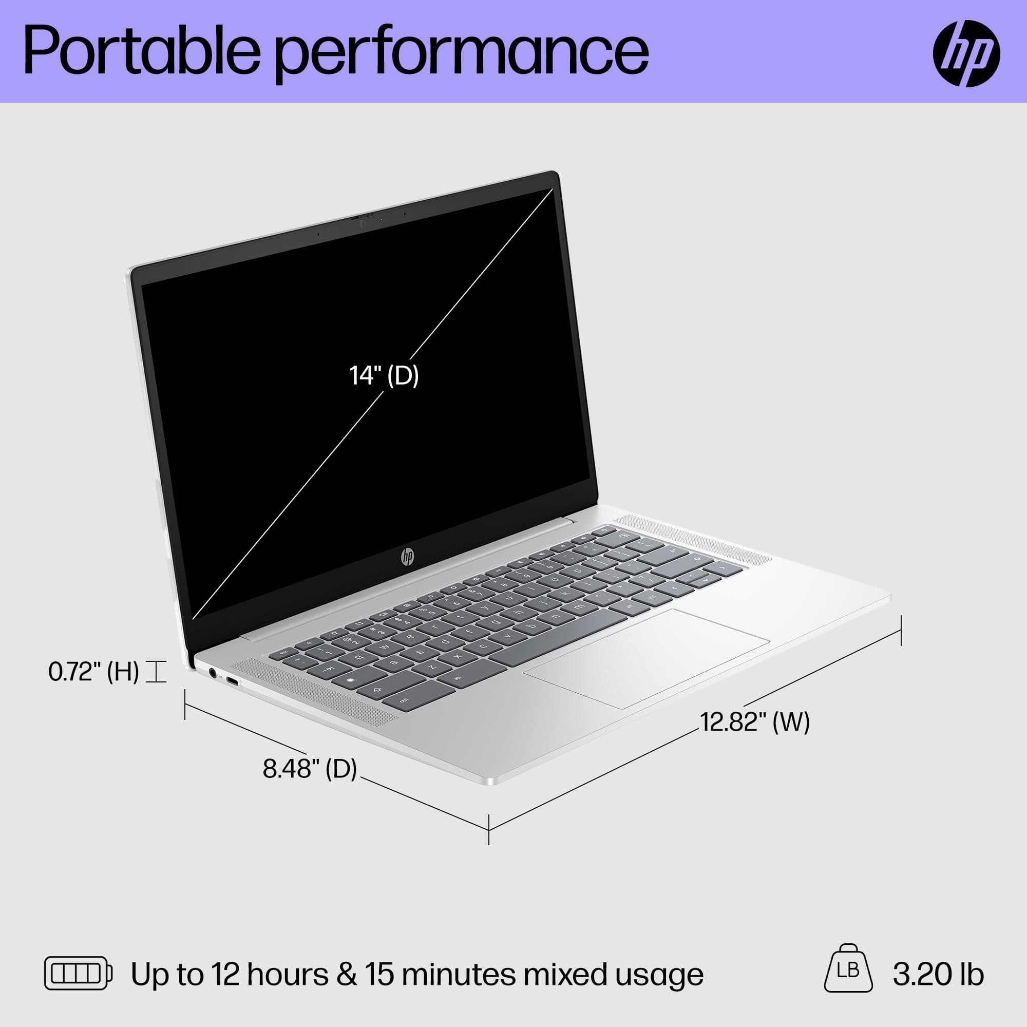HP Chromebook 14 inch Laptop, FHD Display, Intel N100, 4 GB RAM, 64 GB eMMC, Intel UHD Graphics, Chrome OS 14a-nf0009nr (2024), view 5
