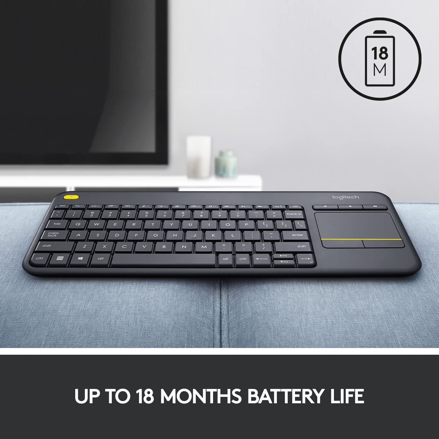 Logitech K400 Plus Wireless Touch TV Keyboard for PC-Connected TV - Black, view 7
