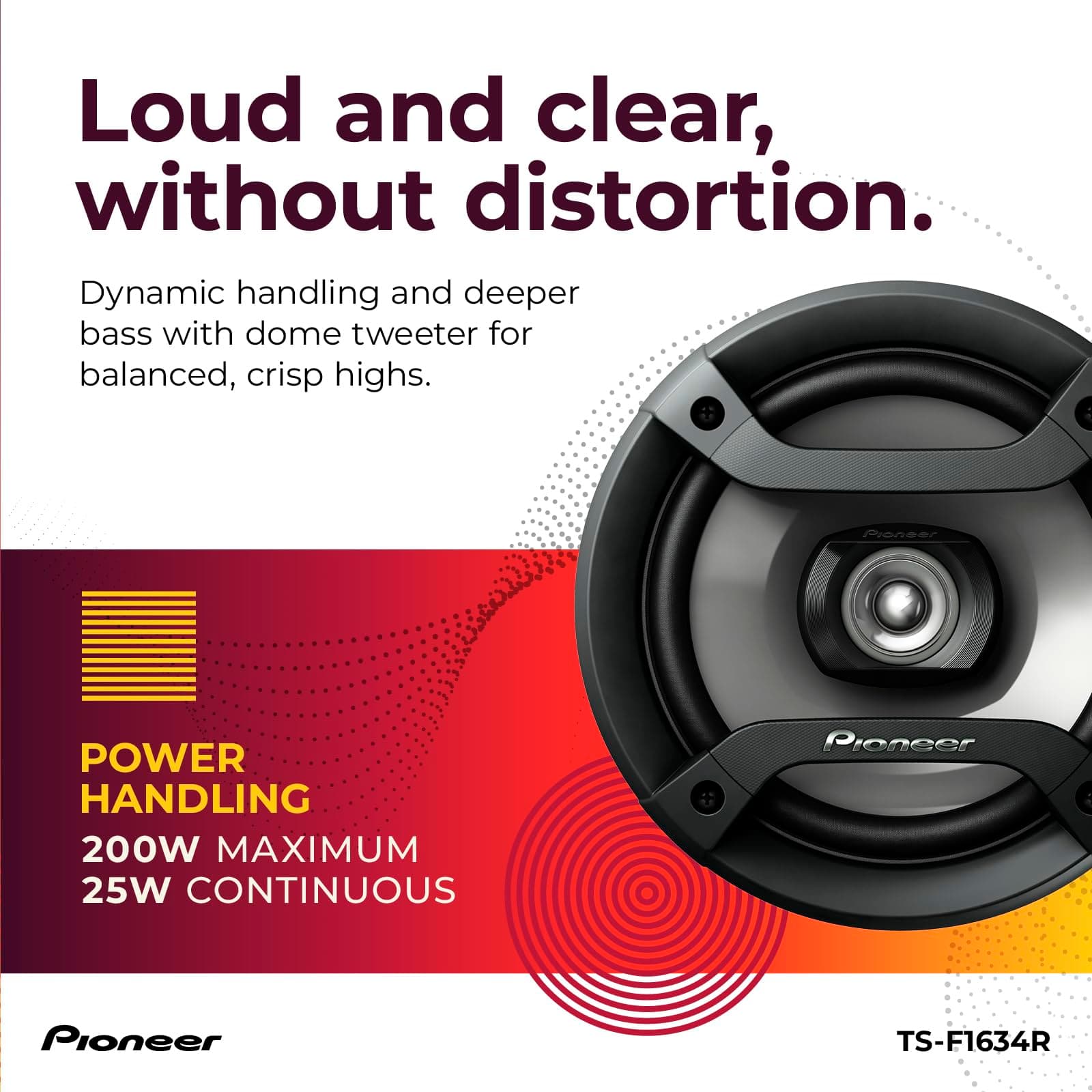 Pioneer F-Series TS-F1634R 6.5" 2-Way Coaxial Car Speakers 200W Max, view 4