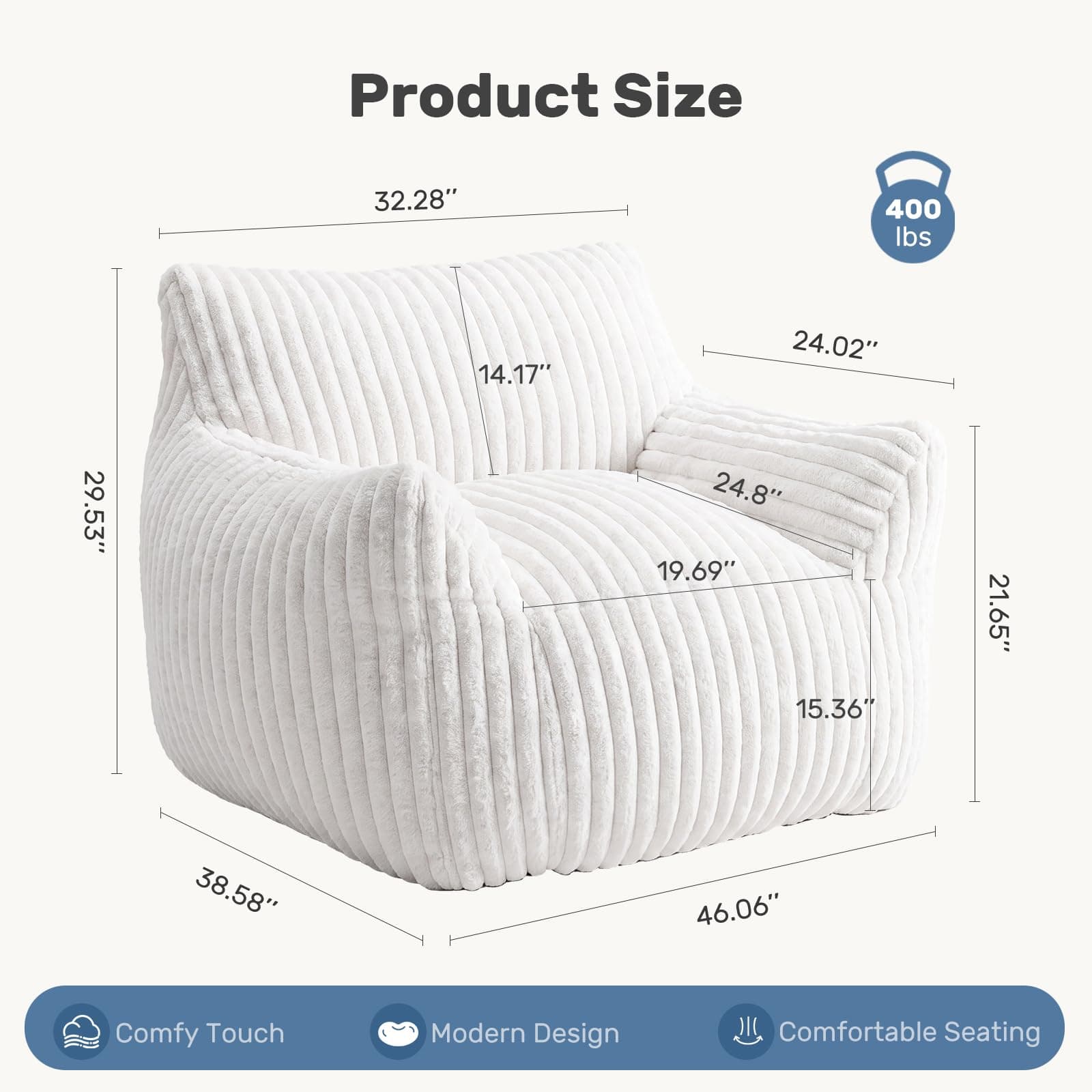 DUMOS Giant Soft Bean Bag Chair with Memory Foam Filling for Adults, Kids, view 2