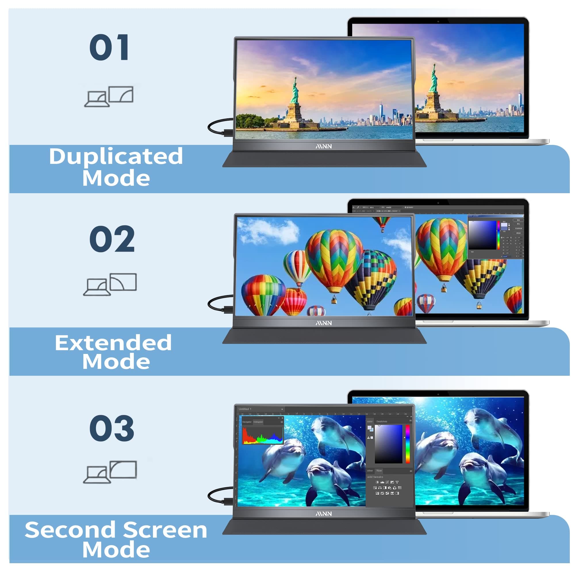 MNN 15.6" FHD 60Hz Portable Monitor USB-C HDMI IPS HDR Gaming Laptop, view 6