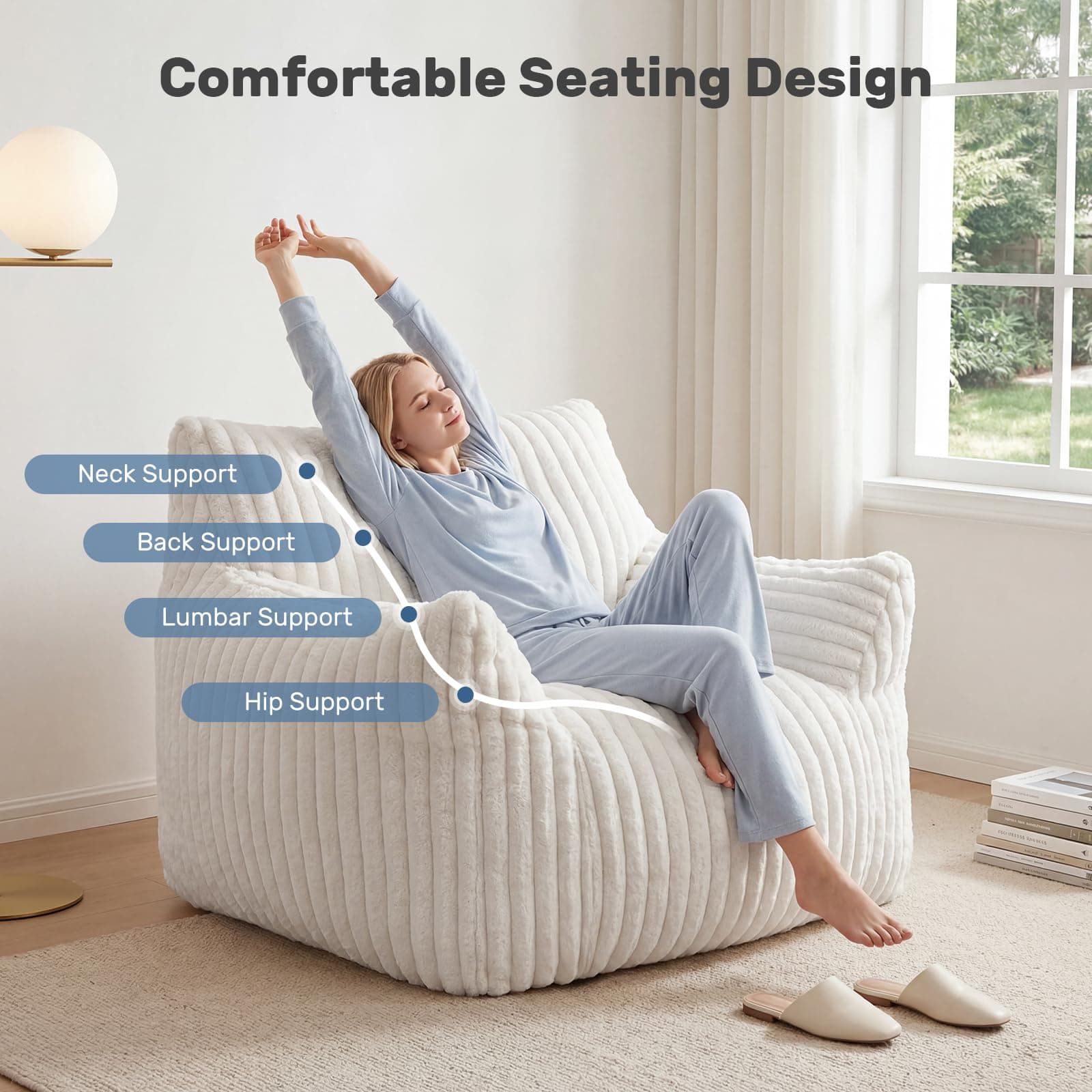 DUMOS Giant Soft Bean Bag Chair with Memory Foam Filling for Adults, Kids, view 4