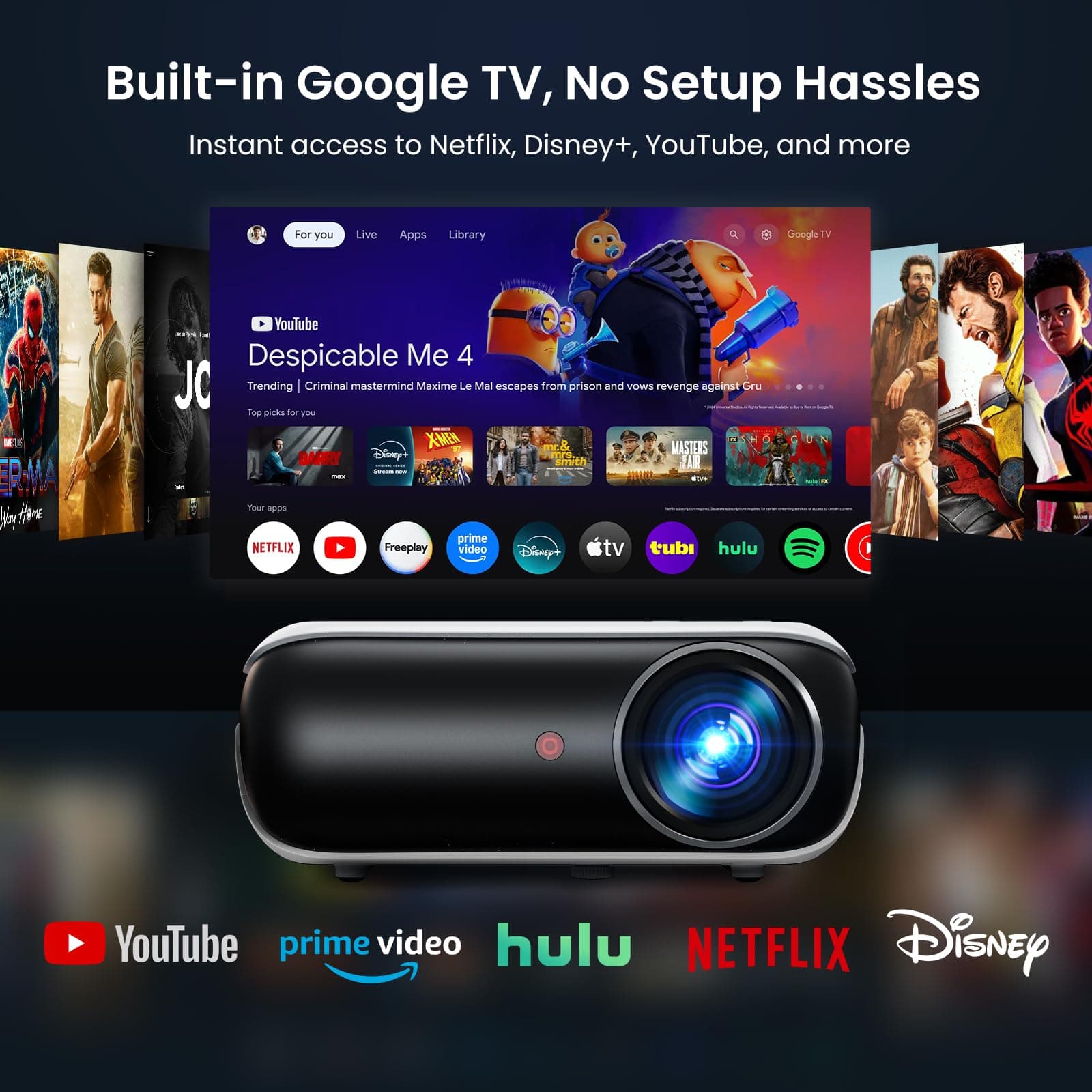 Official Licensed Google TV - HAPPRUN Native 1080P Bluetooth Projector, view 2