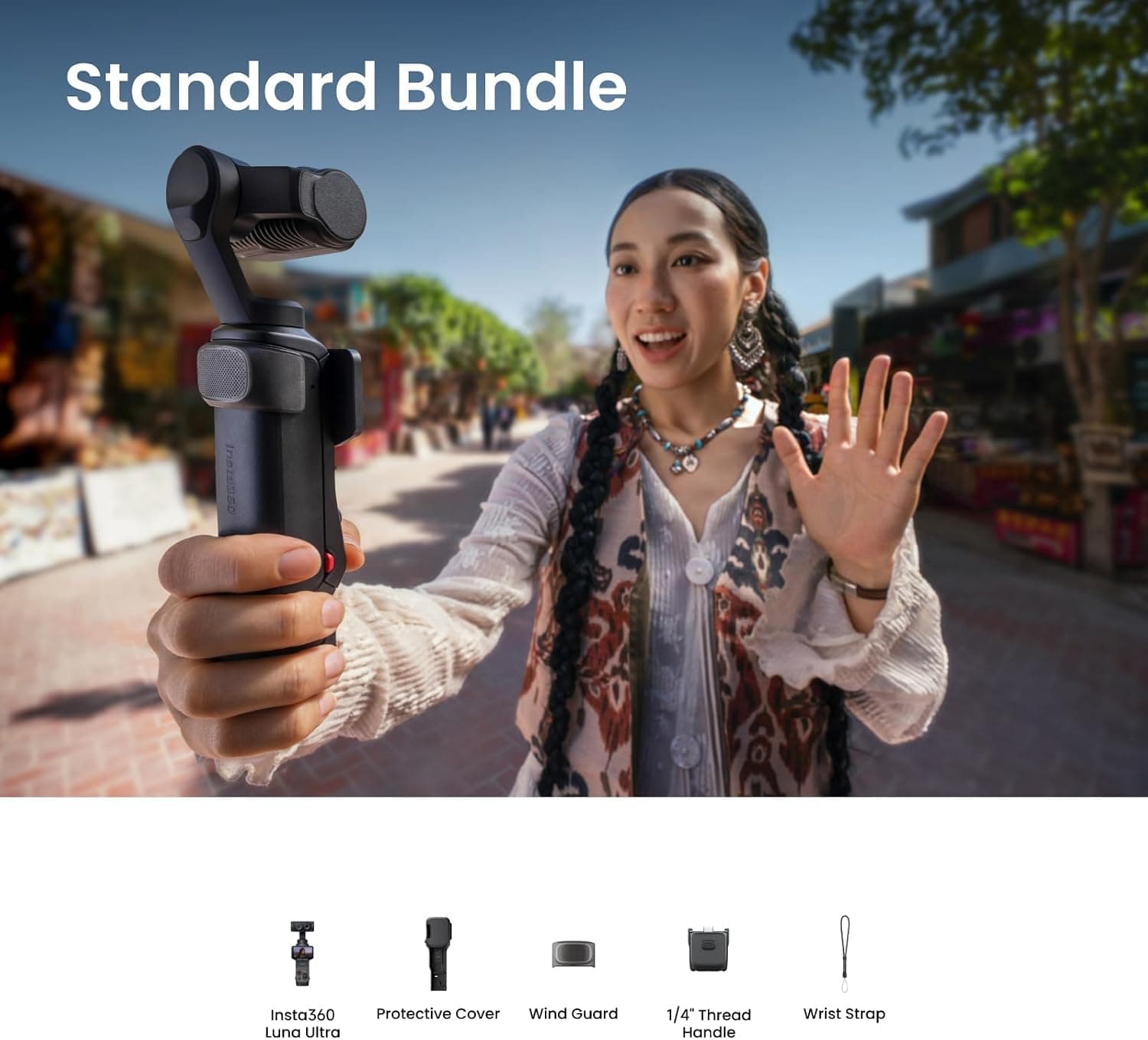 Insta360 Luna Ultra - 8K Vlogging Camera with Dual Leica Lenses, 12× Zoom, 1" Sensor, Detachable 2" Touchscreen, Triple AI Chip, Pocket Gimbal Camera for Vlog Photography-Cosmic + 32GB SD Card, view 8