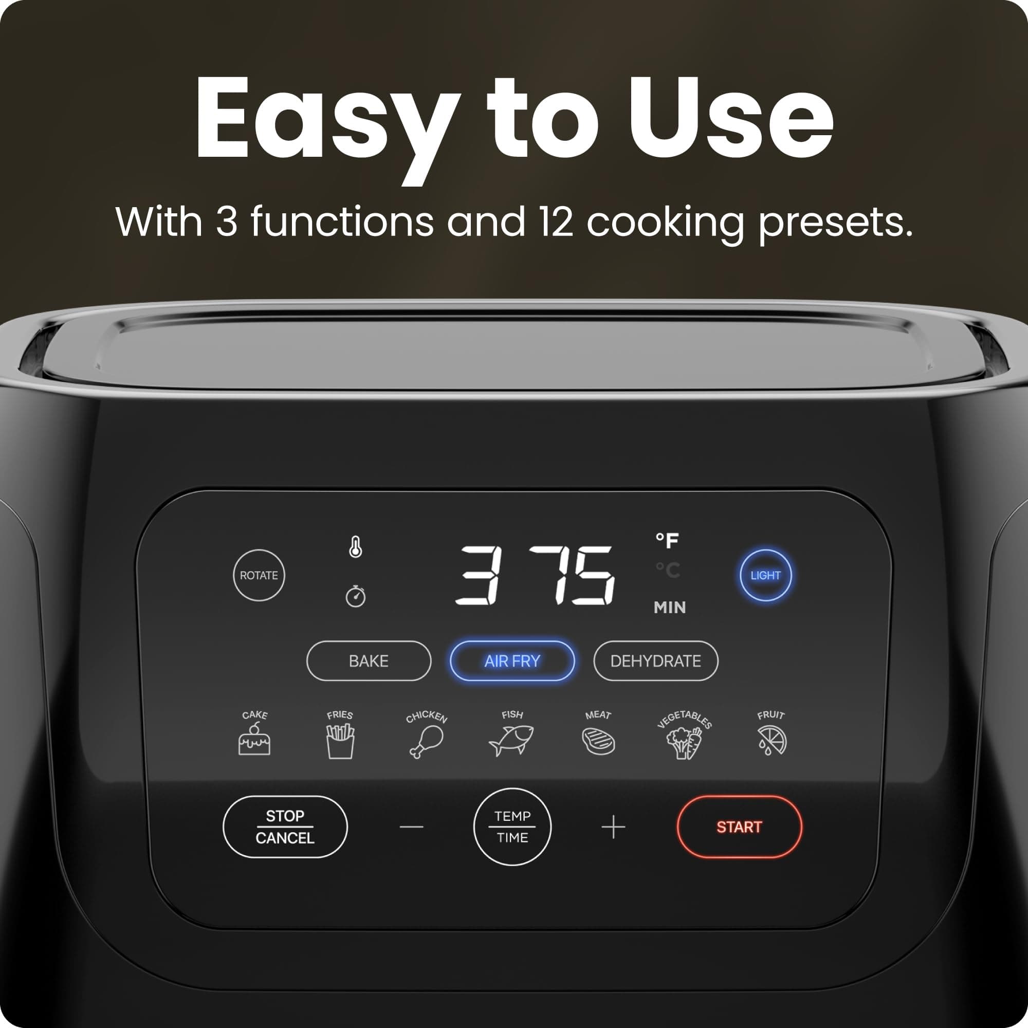CHEFMAN Multifunctional Digital Air Fryer+ Rotisserie, Dehydrator, Convection Oven, 17 Touch Screen Presets Fry, Roast, Dehydrate, Bake, XL 10L Family Size, Auto Shutoff, Large Easy-View Window, Black, view 5