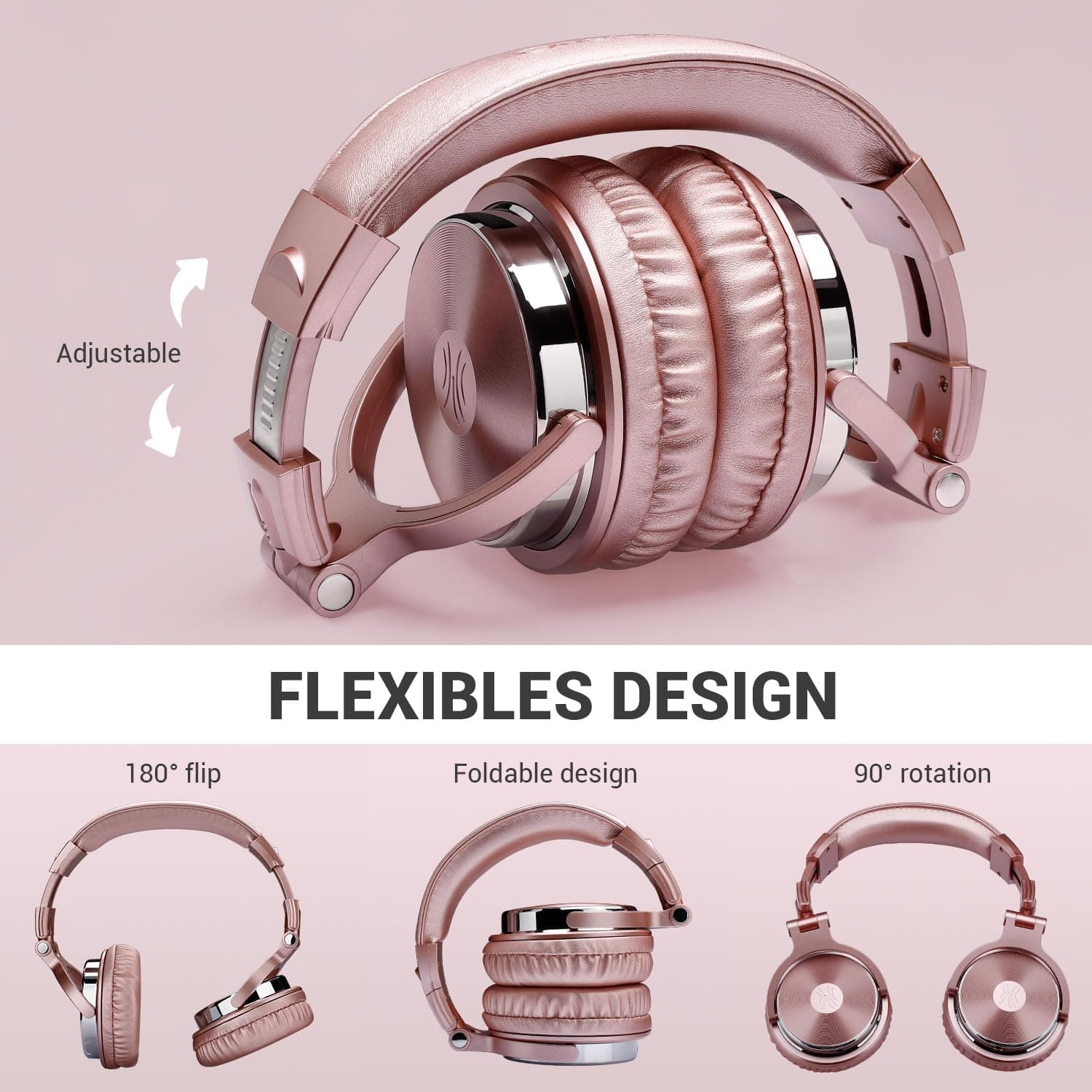 OneOdio Wired DJ Hi-Res Over-Ear Headphones for PC, Keyboard Guitar - Pink, view 7