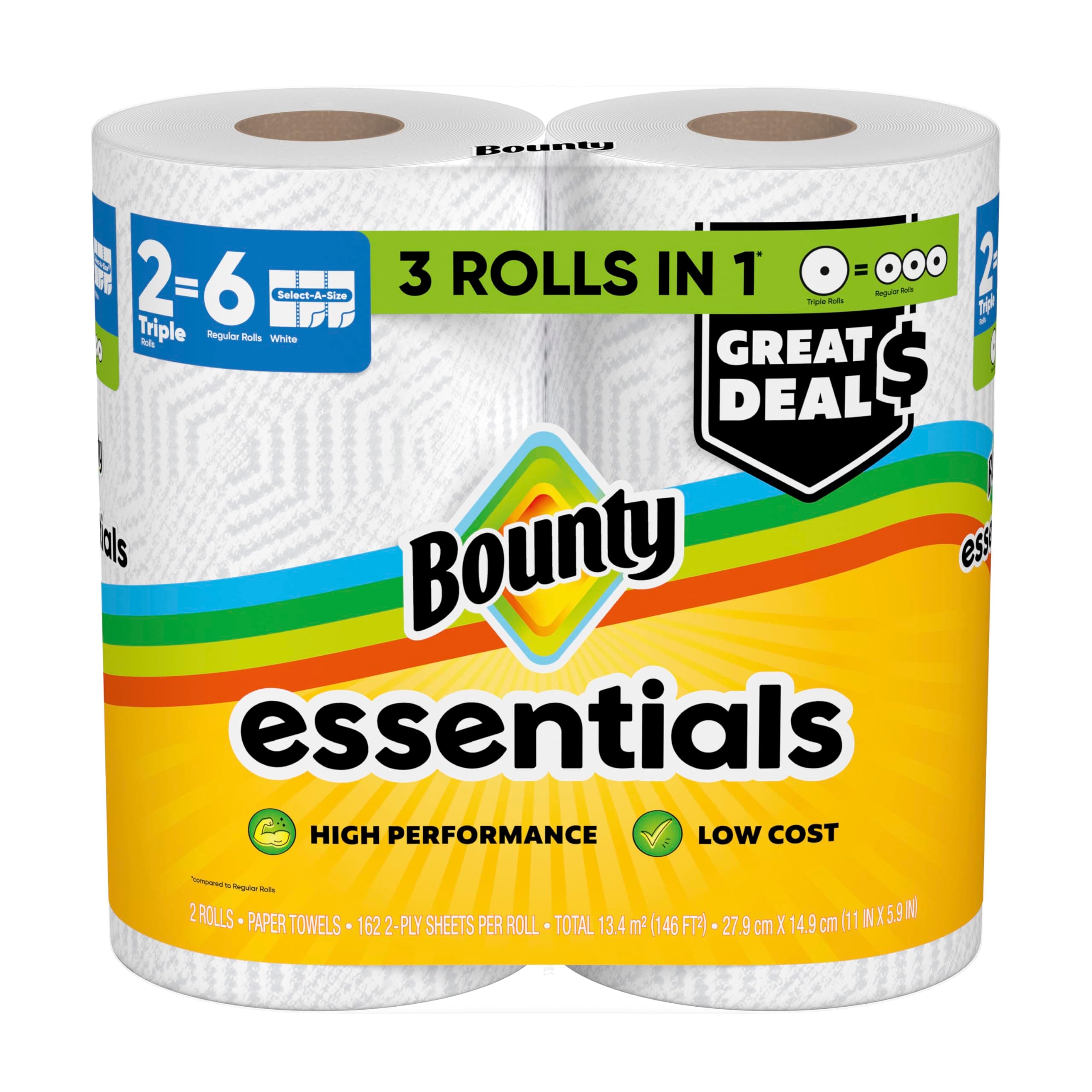 Bounty Essentials Select-A-Size Paper Towels, White, 2 Triple Rolls = 6 Regular Rolls (Packaging May Vary), view 14