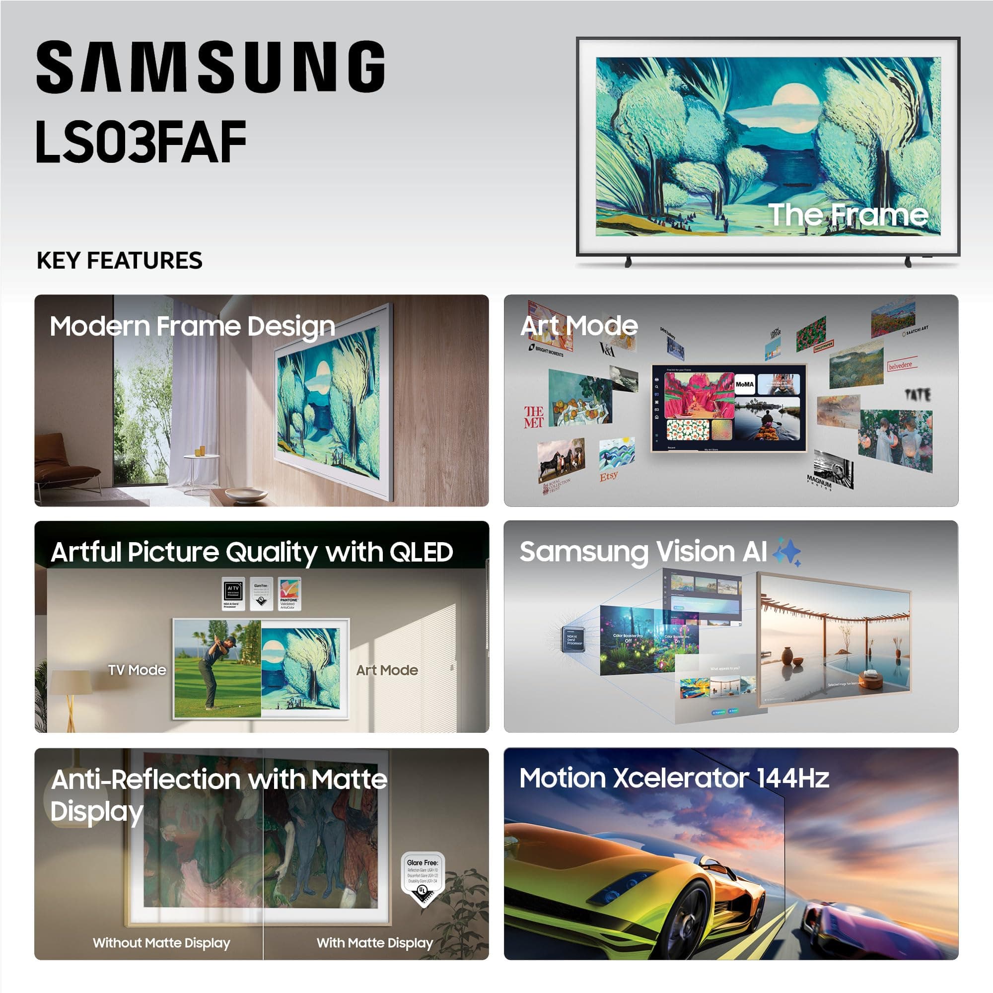 Samsung 55-Inch Class The Frame LS03F 4K QLED Smart TV (2025 Model) Slim Fit Wall Mount, Modern Frame Design, NQ4 AI Gen2 Processor, Art Mode, Artful Picture Quality, Samsung Vision AI, Alexa Built-in, view 4