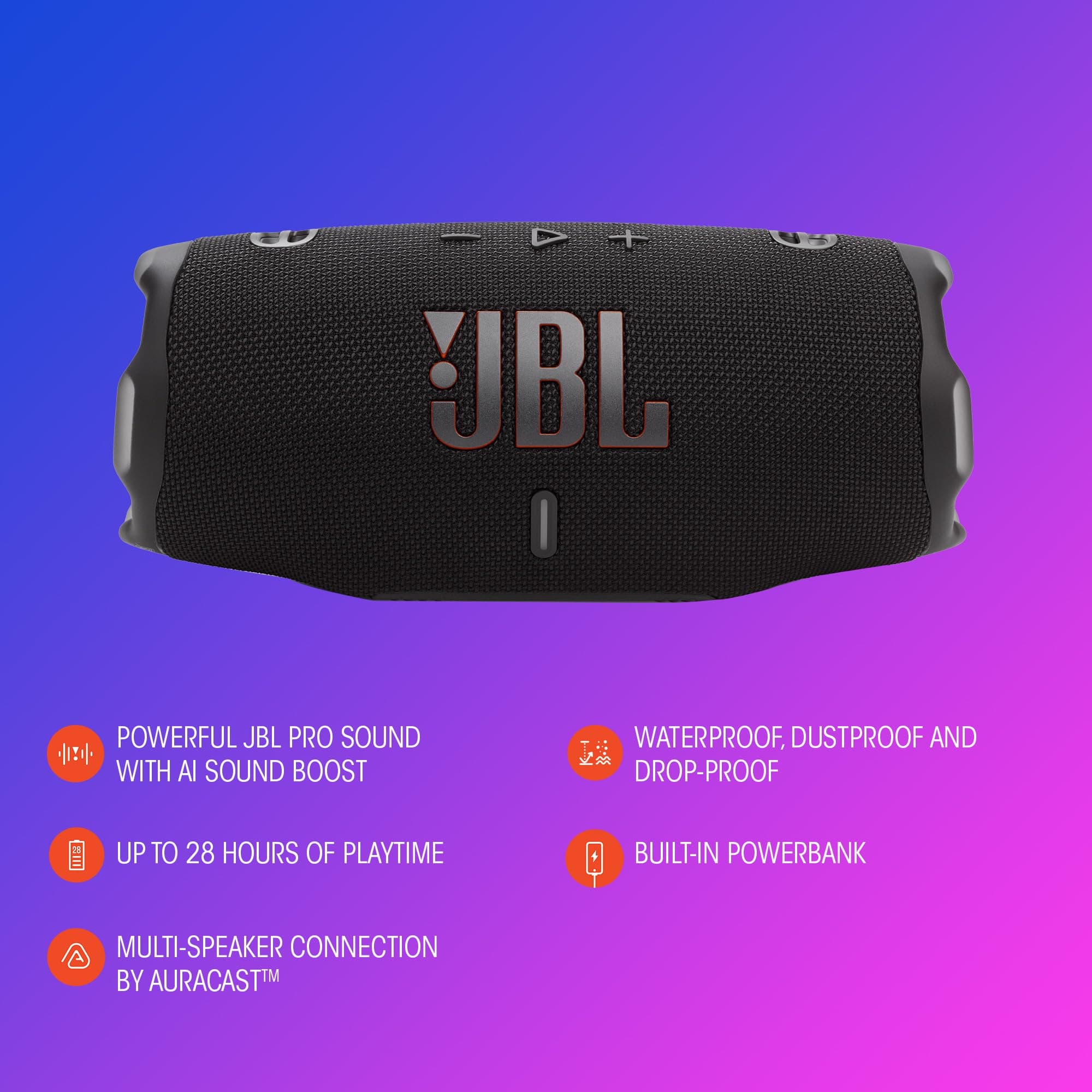 JBL Charge 6 Portable Bluetooth Speaker, Waterproof, Drop-Proof - Black, view 9