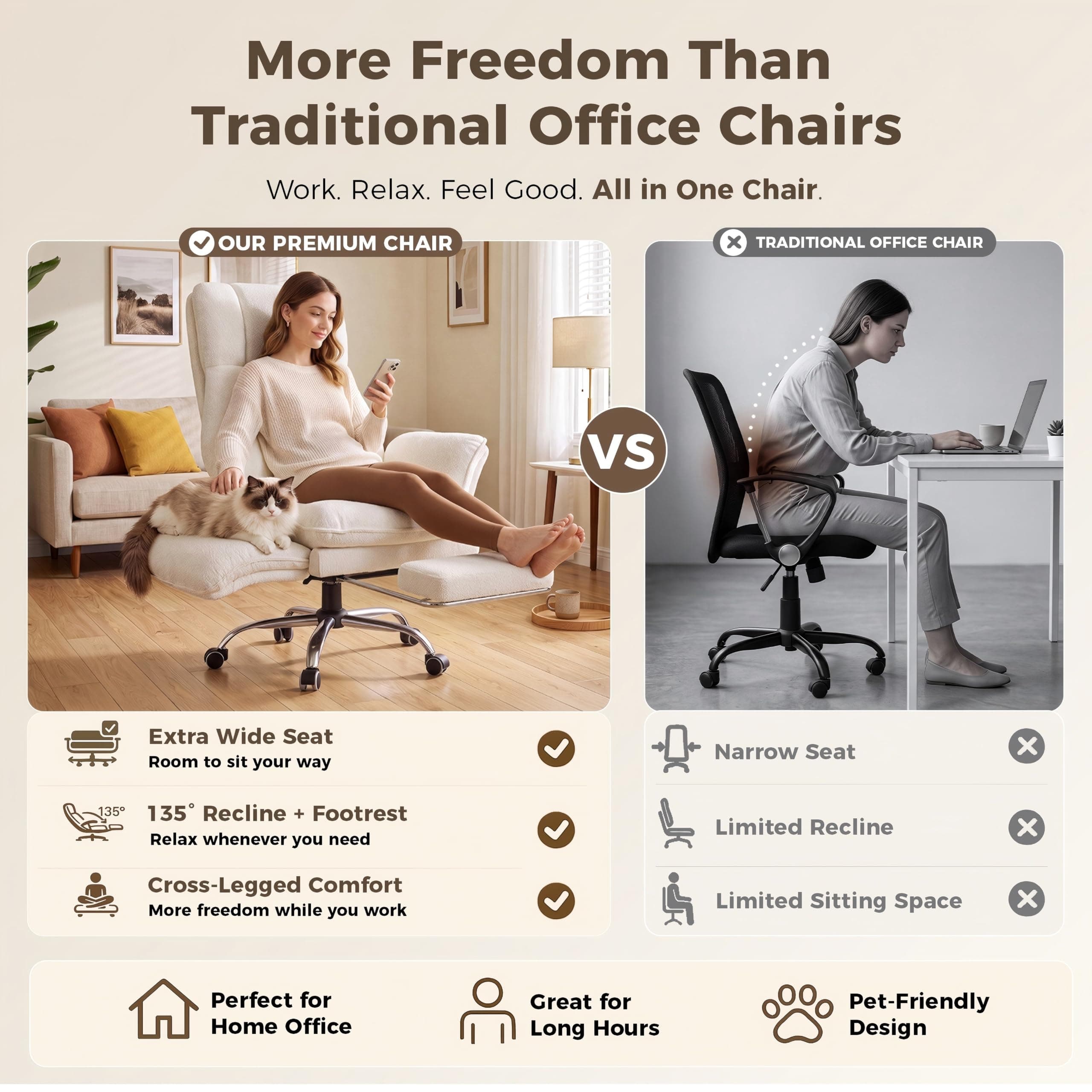 Big and Tall Office Chair, Flip Armrests for Pets & Cross Legged Sitting, view 2