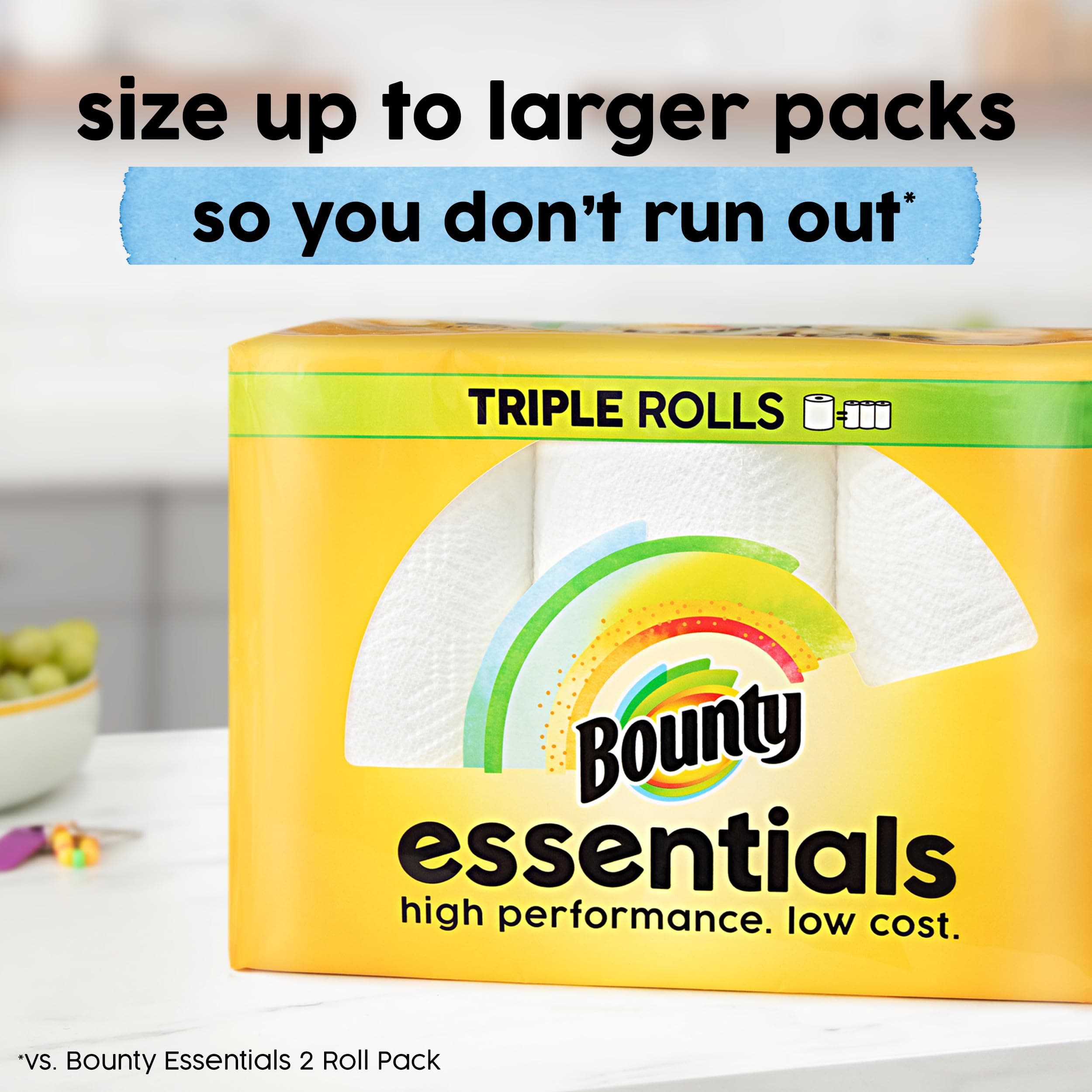 Bounty Essentials Select-A-Size Paper Towels, White, 2 Triple Rolls = 6 Regular Rolls (Packaging May Vary), view 8