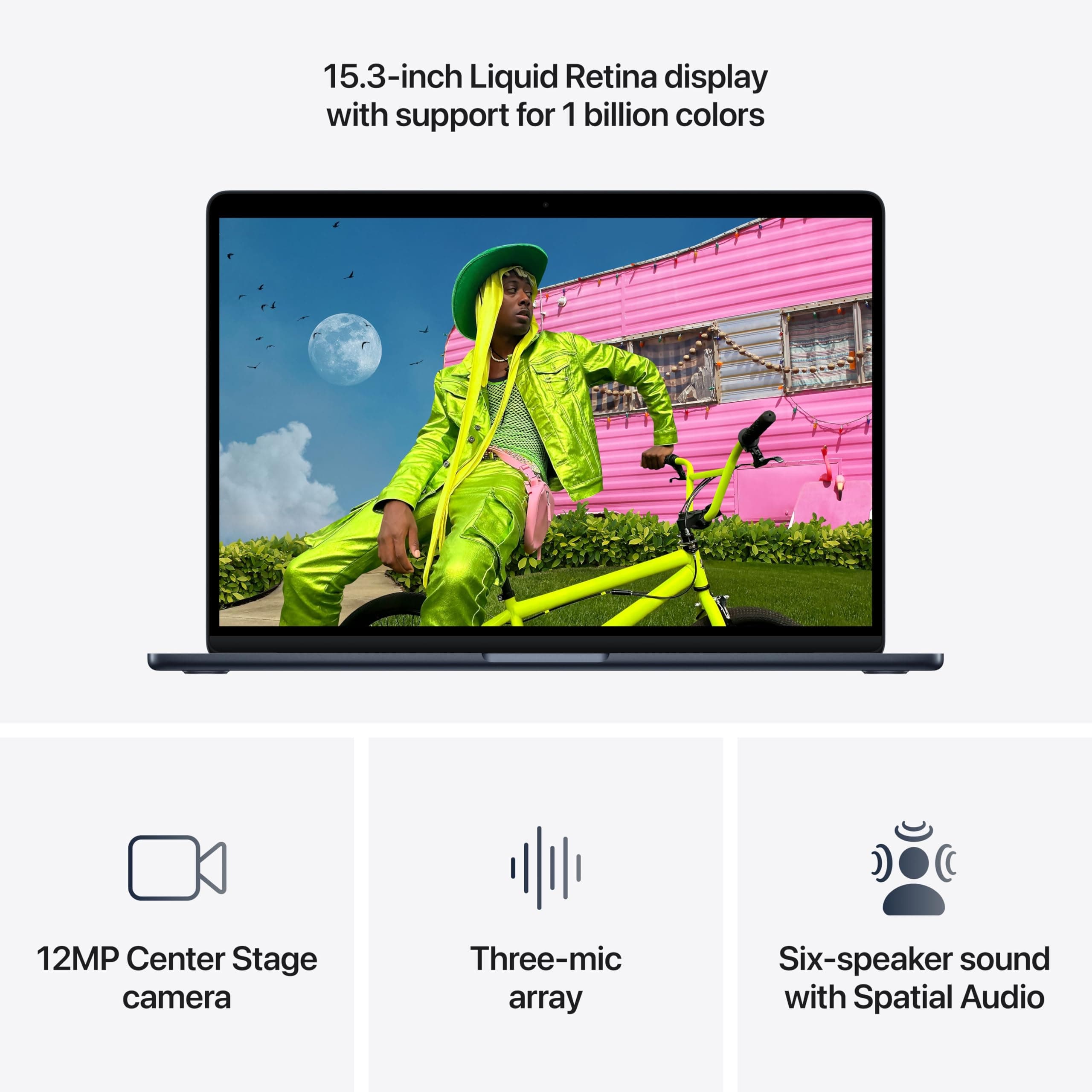 Apple 2026 MacBook Air 15-inch Laptop with M5 chip: Built for AI, 15.3-inch Liquid Retina Display, 16GB Unified Memory, 512GB SSD, 12MP Center Stage Camera, Touch ID, Wi-Fi 7; Midnight, view 5