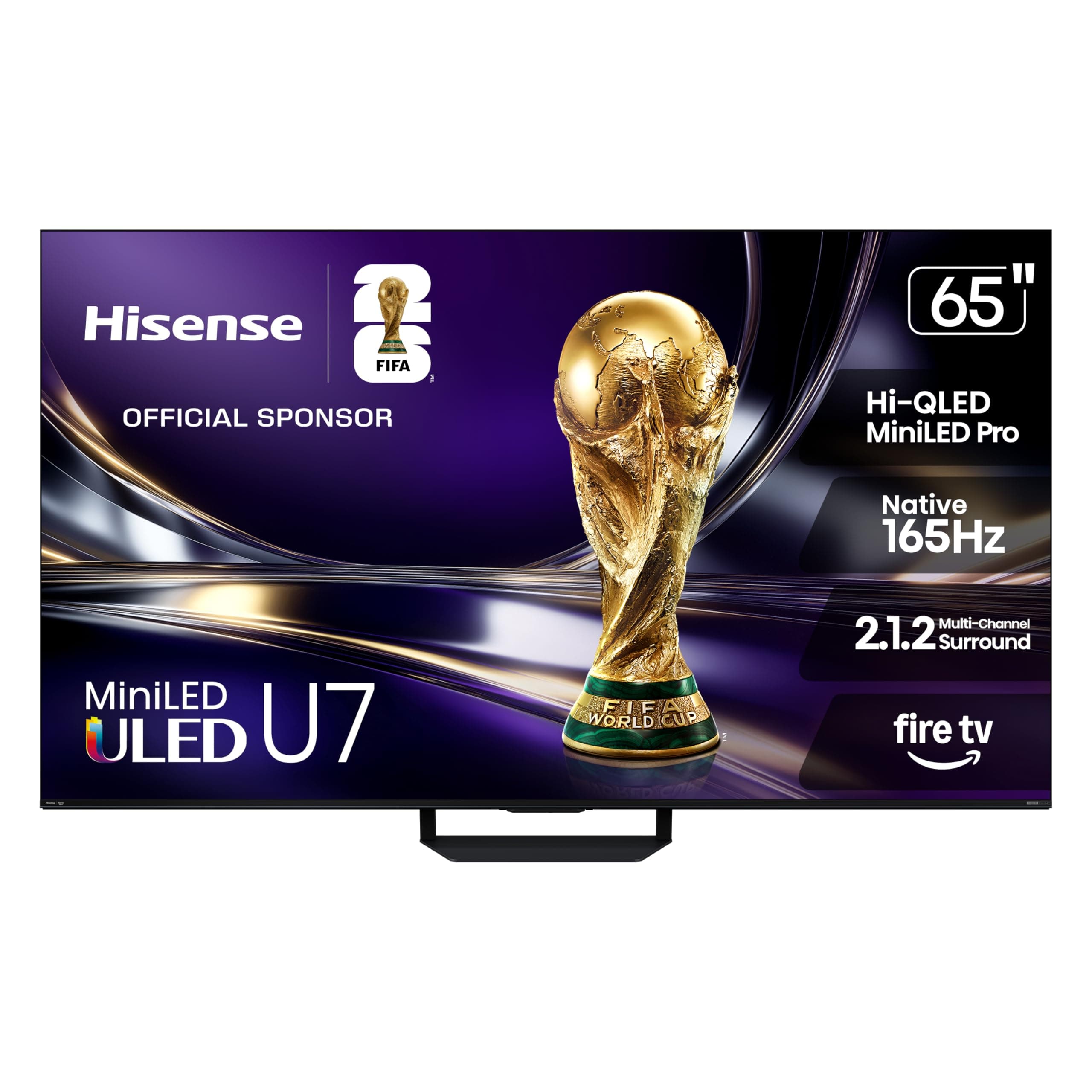 Hisense 65" U7 Mini-LED ULED 4K UHD Best Premium Gaming HDR Smart Fire TV (65U7SF, 2026 New) - Hi-QLED, Native 165Hz, VRR 330, Dolby Vision IQ · Atmos, IMAX Enhanced, Anti-Reflection, 2.1.2 Ch, Alexa+