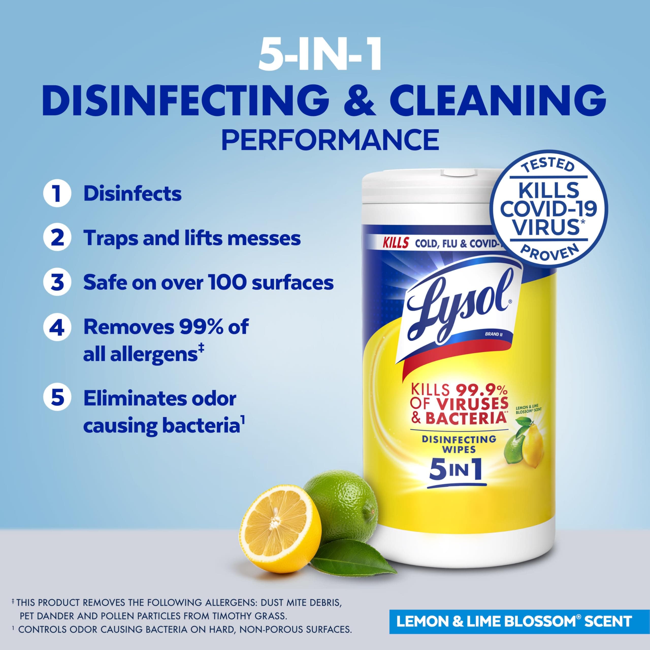 Lysol Disinfecting Wipes, Cleaner, Lemon + Mango + Linen, 80 ct. (4 Pack), view 3