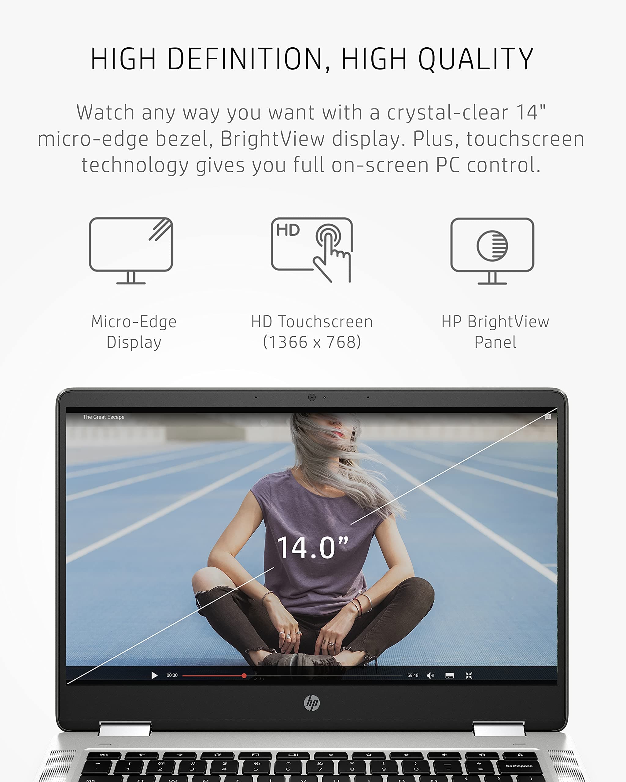 HP Chromebook x360 14a 2-in-1 Laptop, Intel Pentium Silver N5030, 4 GB RAM, 64 GB eMMC, 14” HD Micro-Edge Touchscreen, Chrome OS, 720p Webcam, Dual Speakers, Long Battery Life (14a-ca0023nr, 2021), view 4