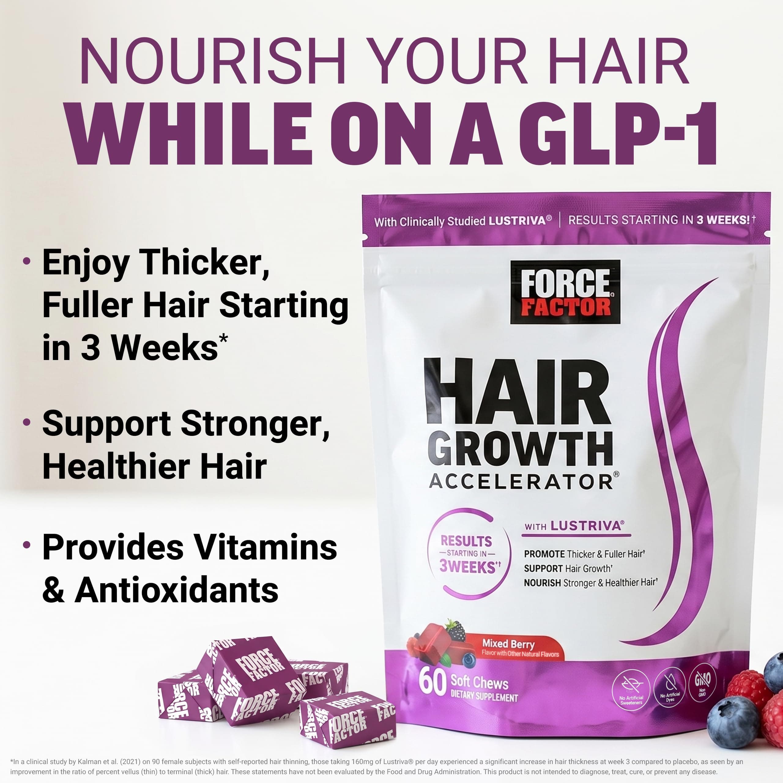 Force Factor Hair Growth Accelerator Soft Chews with Lustriva, view 7