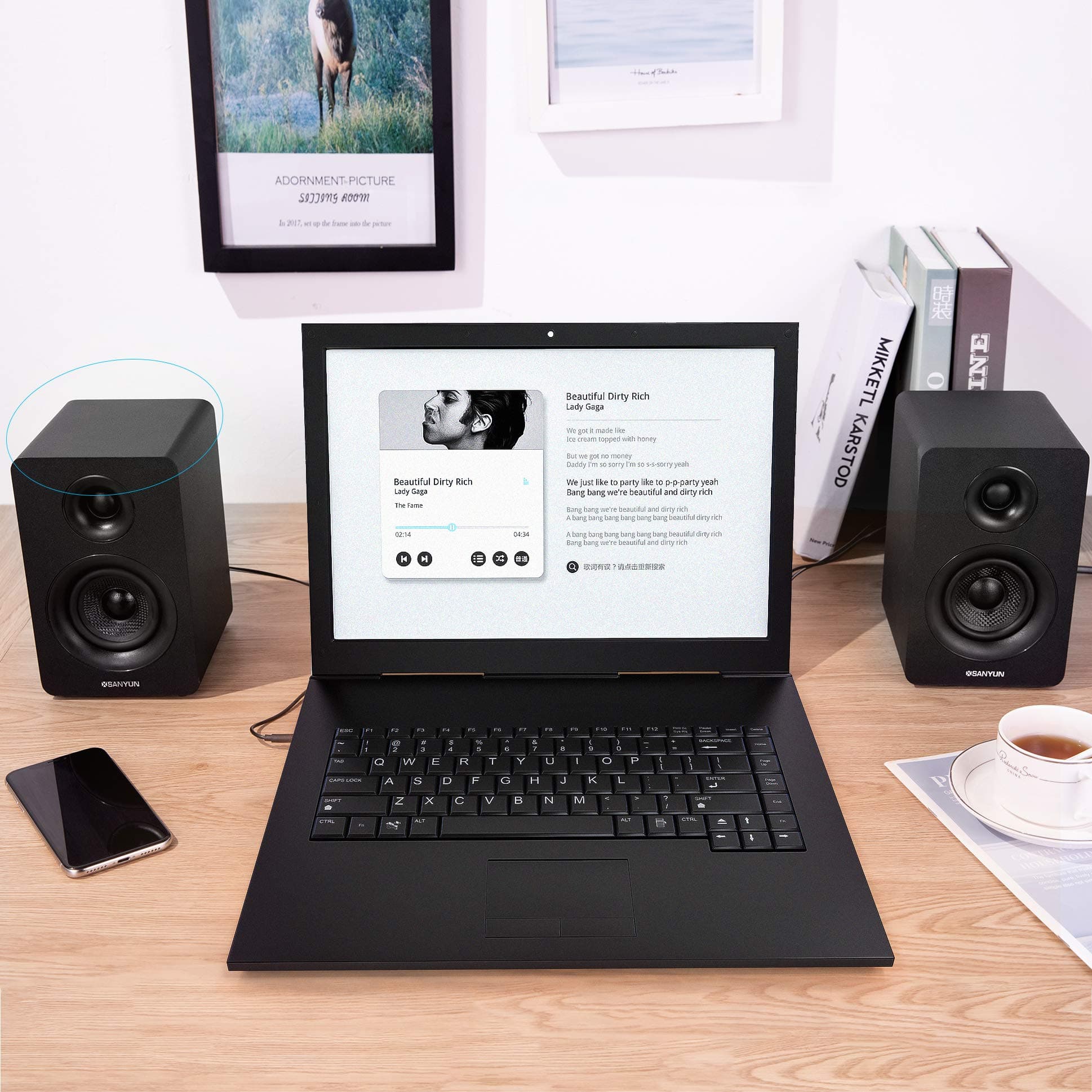 Sanyun SW208 3" Active Bluetooth 5.0 Bookshelf Speakers, Built-in 24bit DAC, view 5
