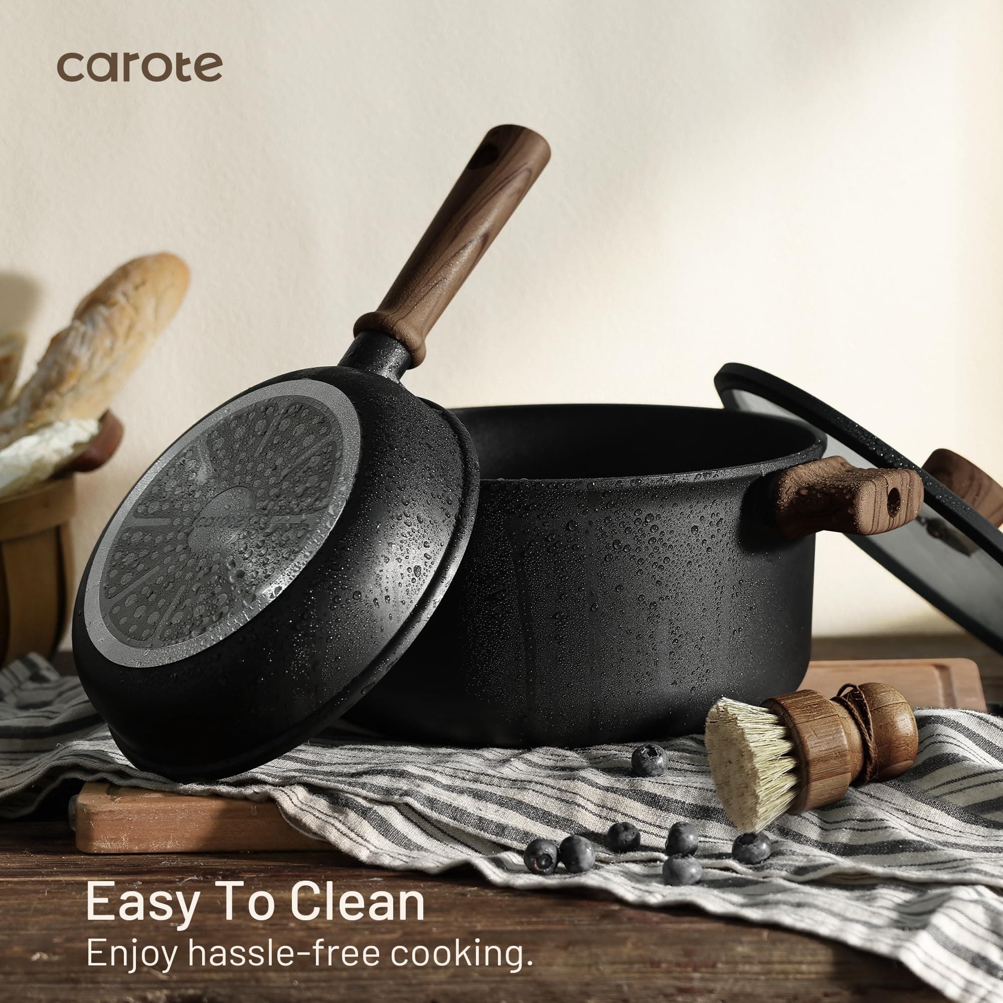 CAROTE Pots and Pans Set Nonstick Cookware Sets 21 Pieces Black, view 4