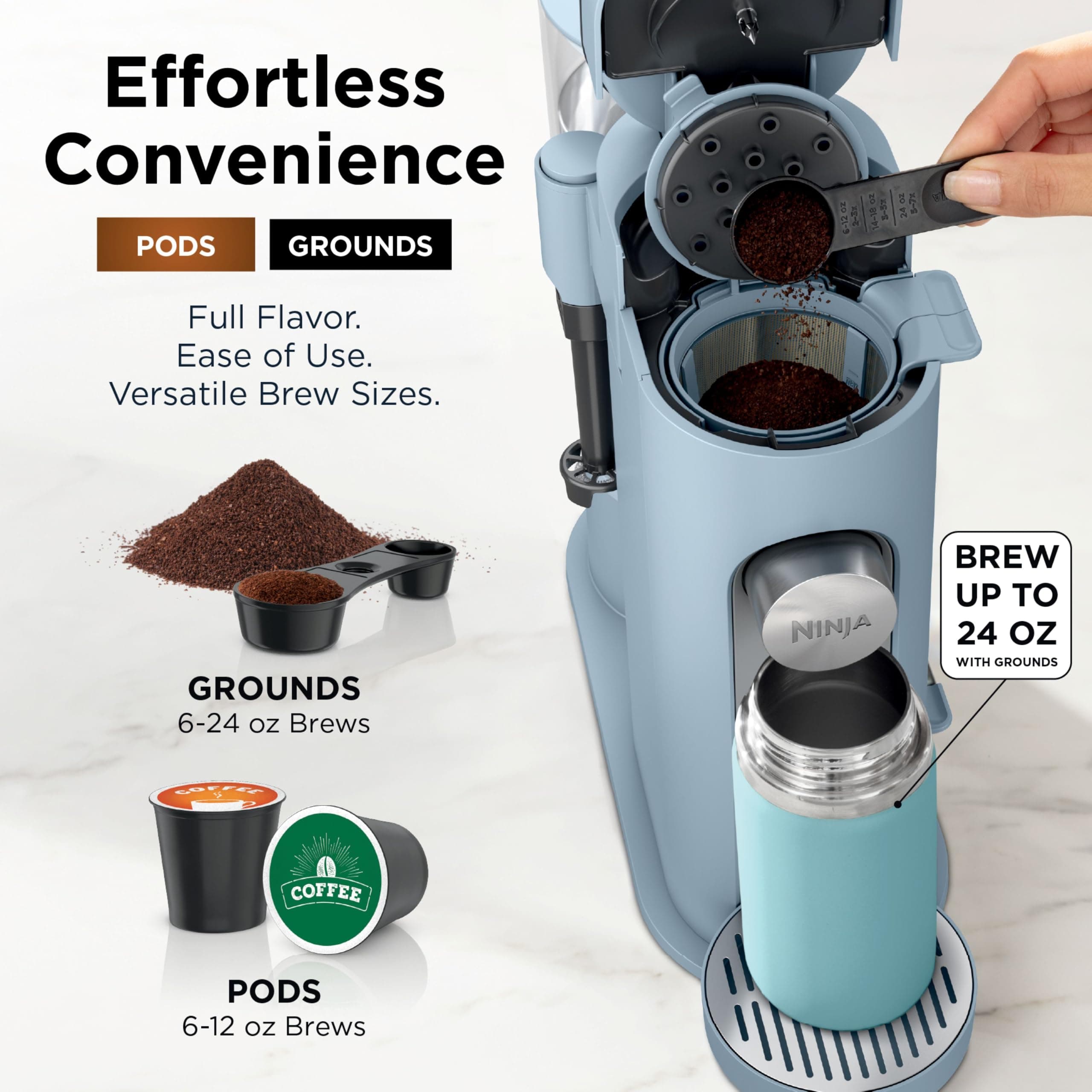 Ninja Pod & Grounds XL Coffee Maker, K-Cup Compatible, Denim Blue, PB055ABL, view 3