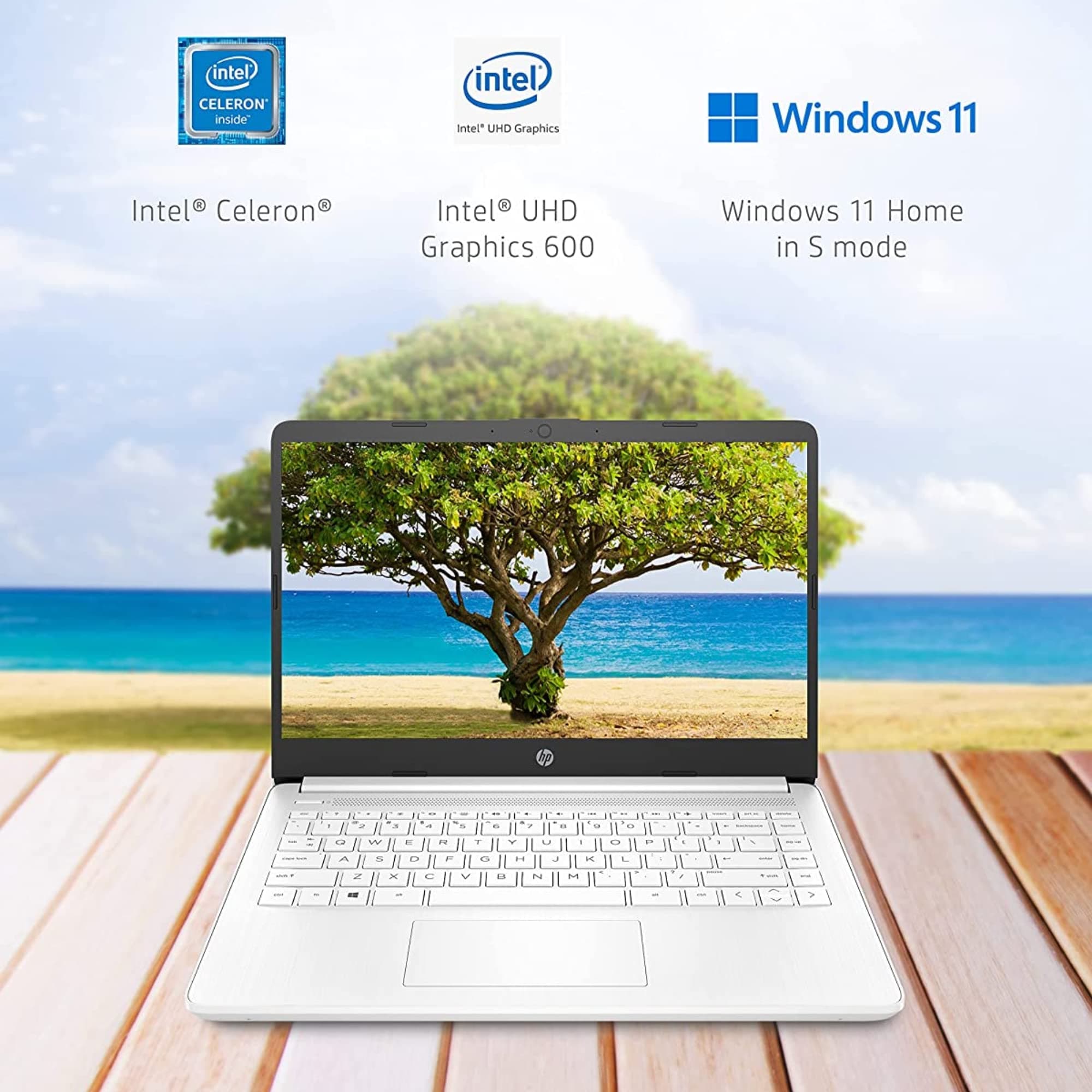 HP Latest Stream 14" HD Laptop, Intel Celeron Processor, 4GB Memory, 64GB eMMC Storage, Fast Charge, HDMI, Up to 11 Hours Long Battery Life, Office 365 1-Year, Win 11 S, Microfiber Bundle, White, view 3
