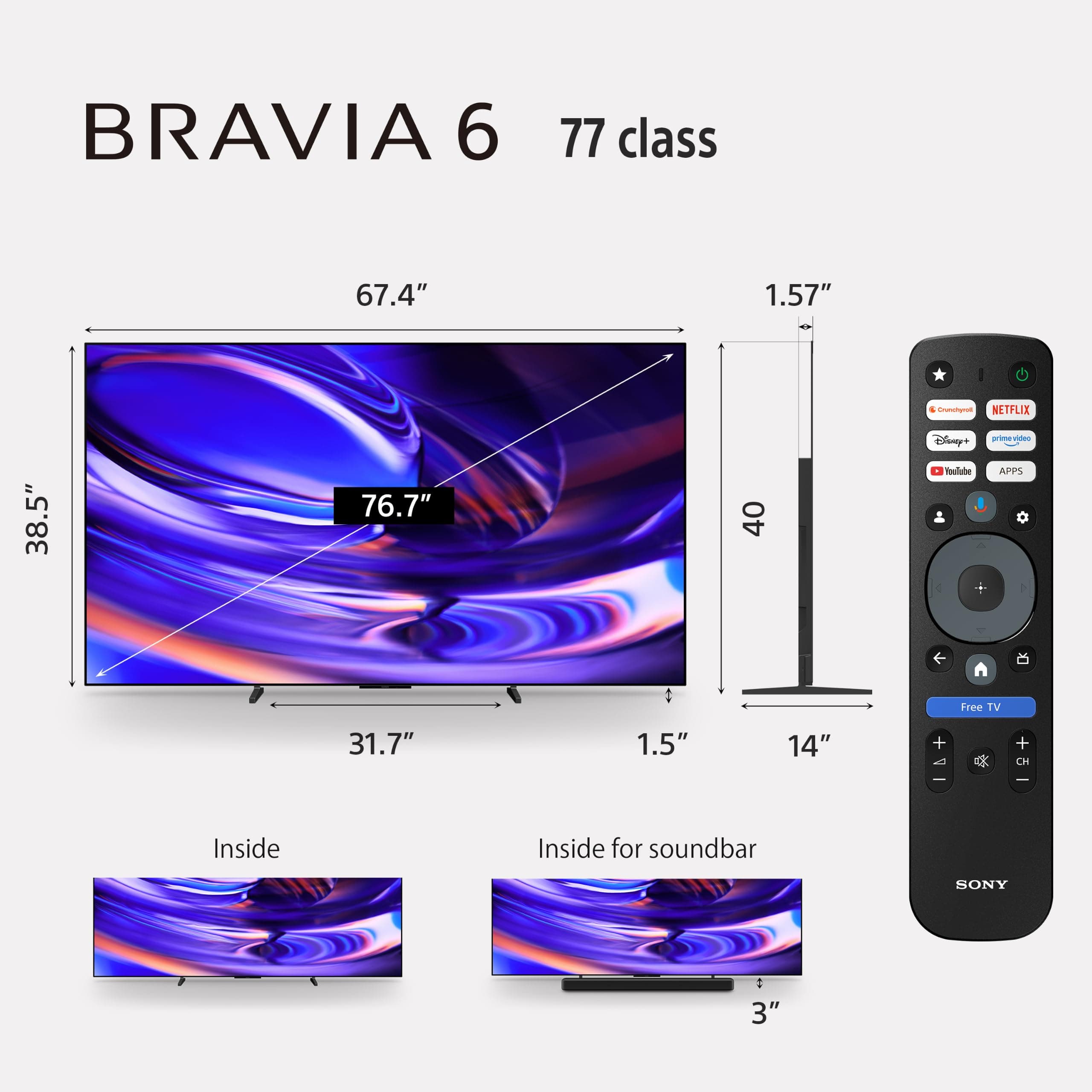 Sony 77 Inch BRAVIA 6 OLED 4K HDR Smart Google TV with Gemini (K-77A60), view 5