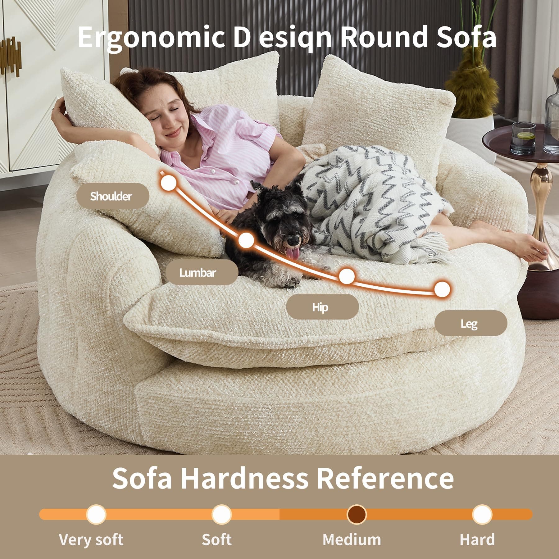 Gfovixo Oversized Chenille Round Sofa, Fluffy Reading Chair for Living Room, view 3