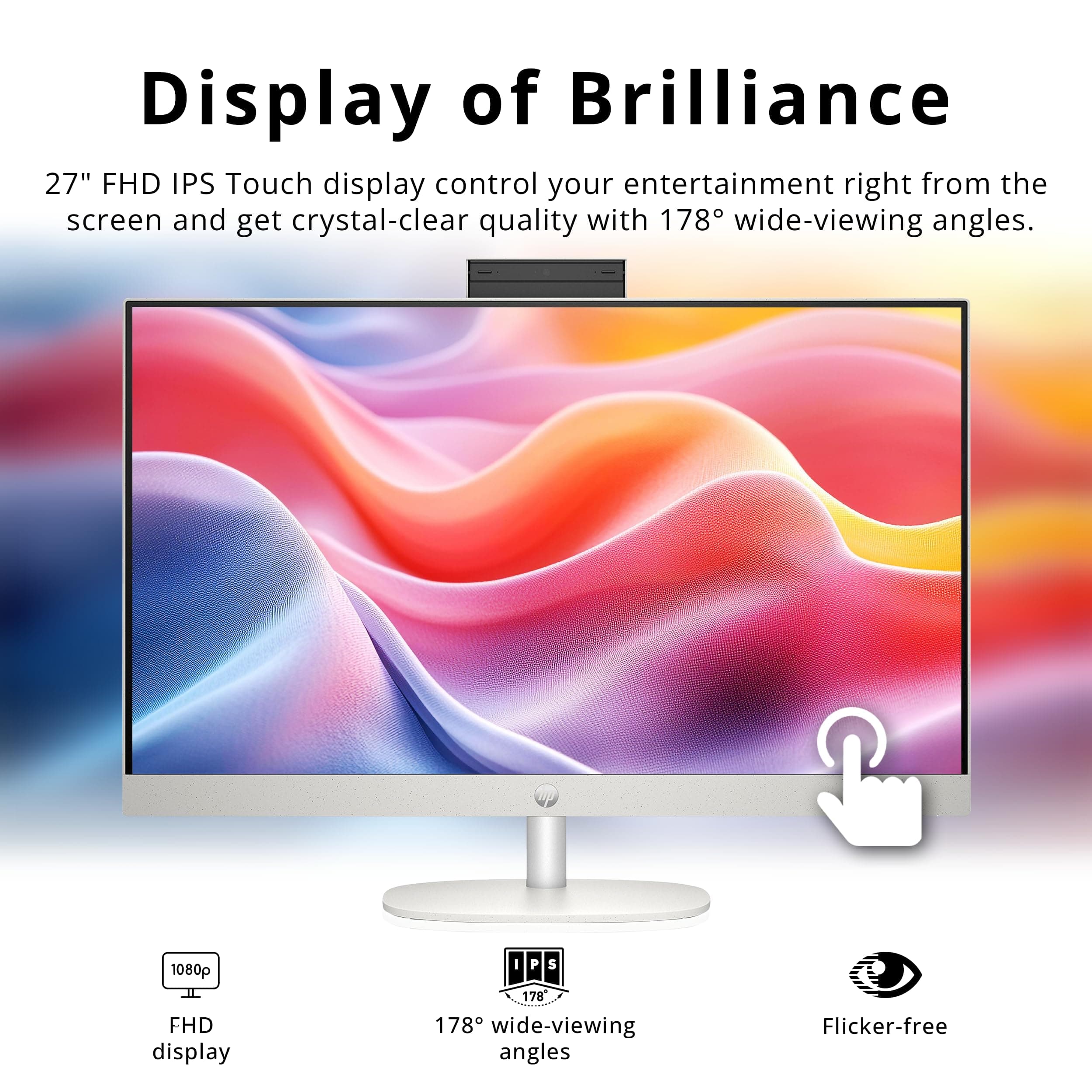 HP 27" FHD Touchscreen All-in-One Desktop, AMD Ryzen 5 7520U, 16GB LPDDR5, 672GB Storage (512GB SSD+160GB Docking Station), FHD IR Camera, Wi-Fi 6, Wireless Keyboard & Mouse, Windows 11 Pro, White, view 4