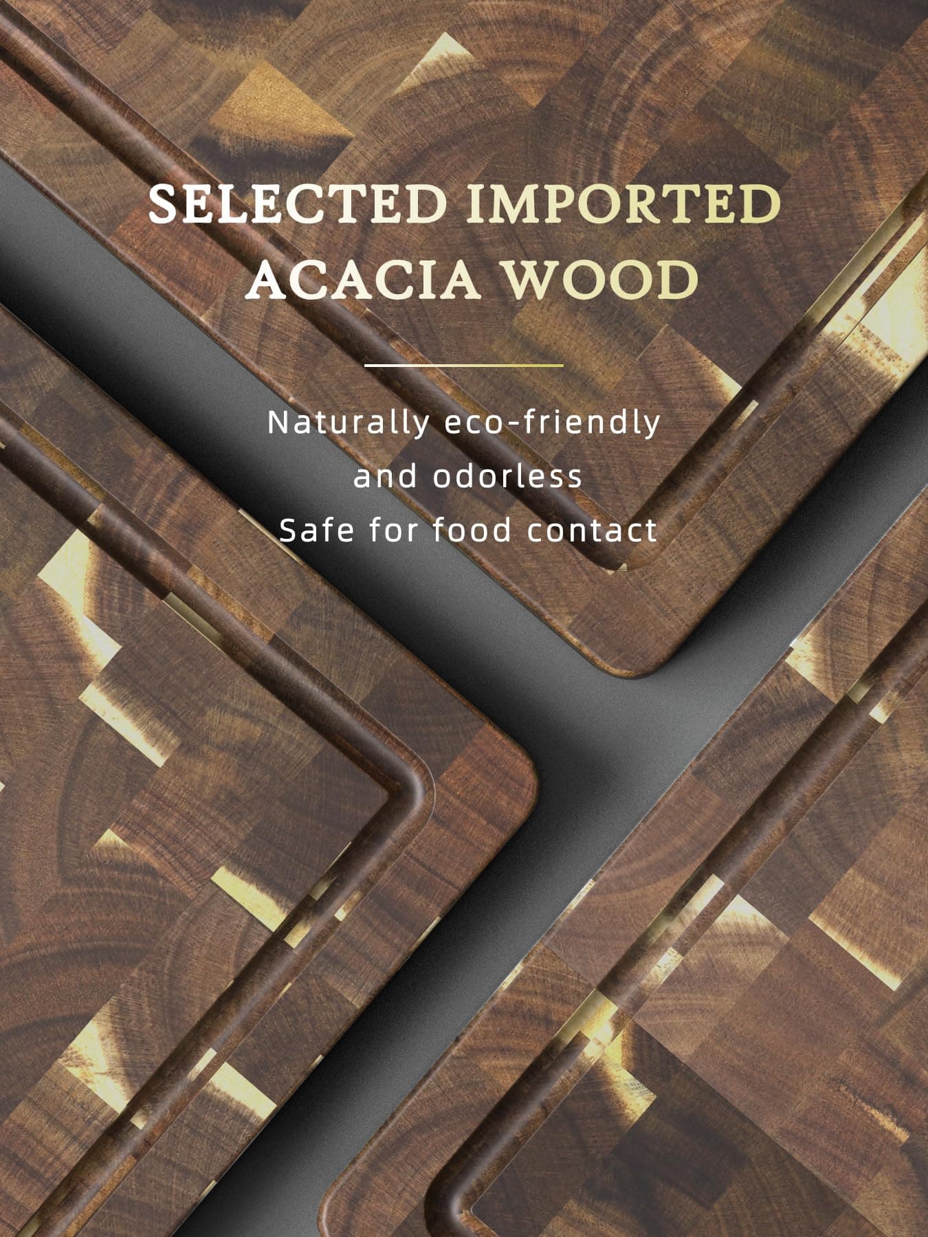 HOSHANHO 3 Packs Cutting Board Set, Extra Large Acacia Wood Cutting Boards, view 4