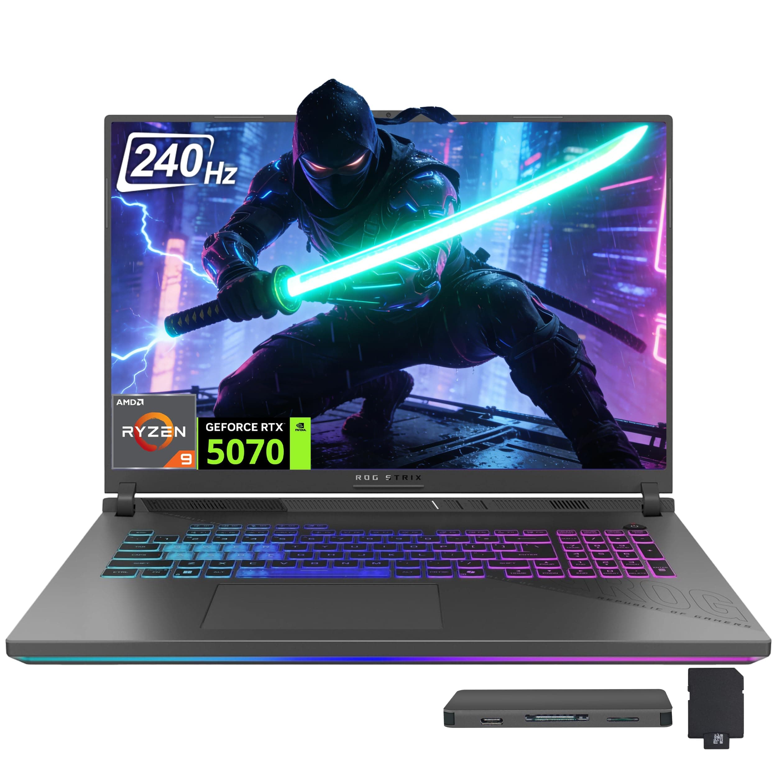ASUS ROG Strix G18 Gaming Laptop, NVIDIA GeForce RTX 5070, AMD Ryzen 9 7940HX, 64GB RAM, 3TB Storage(2TB SSD+1TB Docking Station), 18" 2.5K 240Hz Display, Backlit Keyboard, Win 11 Pro, Gray