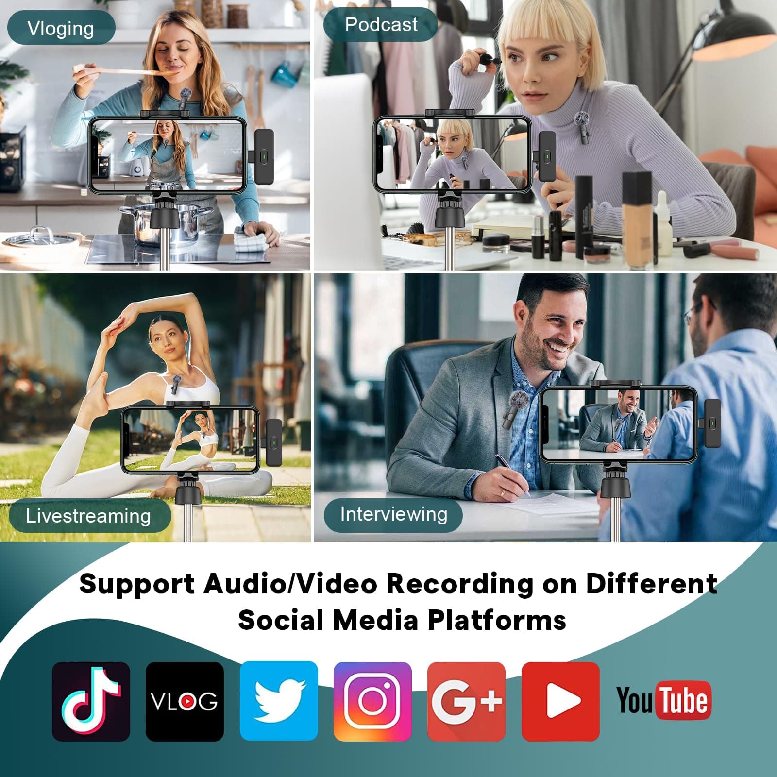 MAYBESTA Wireless Mini Microphone for iPhone, Android Phone - 2 Pack Lavalier Lapel Mic for Audio Video Recording - Clip on Content Creator Microphones for YouTube Tiktok Podcast Vlogging, view 7