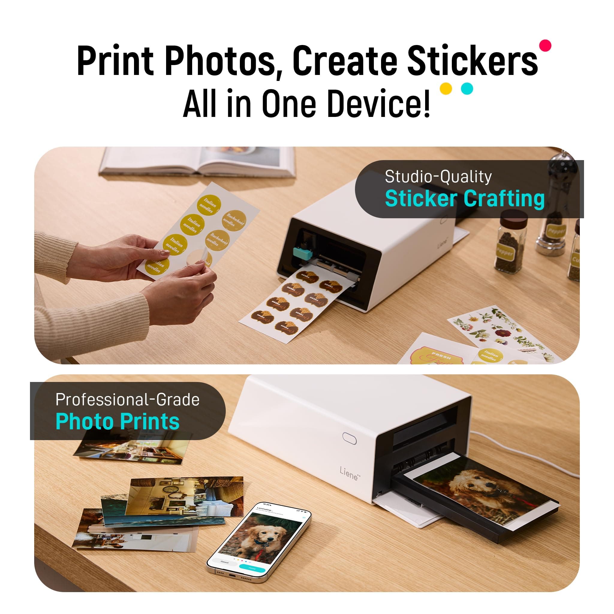 Liene PixCut S1 Color Sticker Printer & Cutting Machine - All-in-One Sticker Maker for DIY Crafts, Custom Labels & Gifts. Thermal Dye-Sublimation Photo Printer, 300 DPI, Precise AI Auto-Cutting, view 11