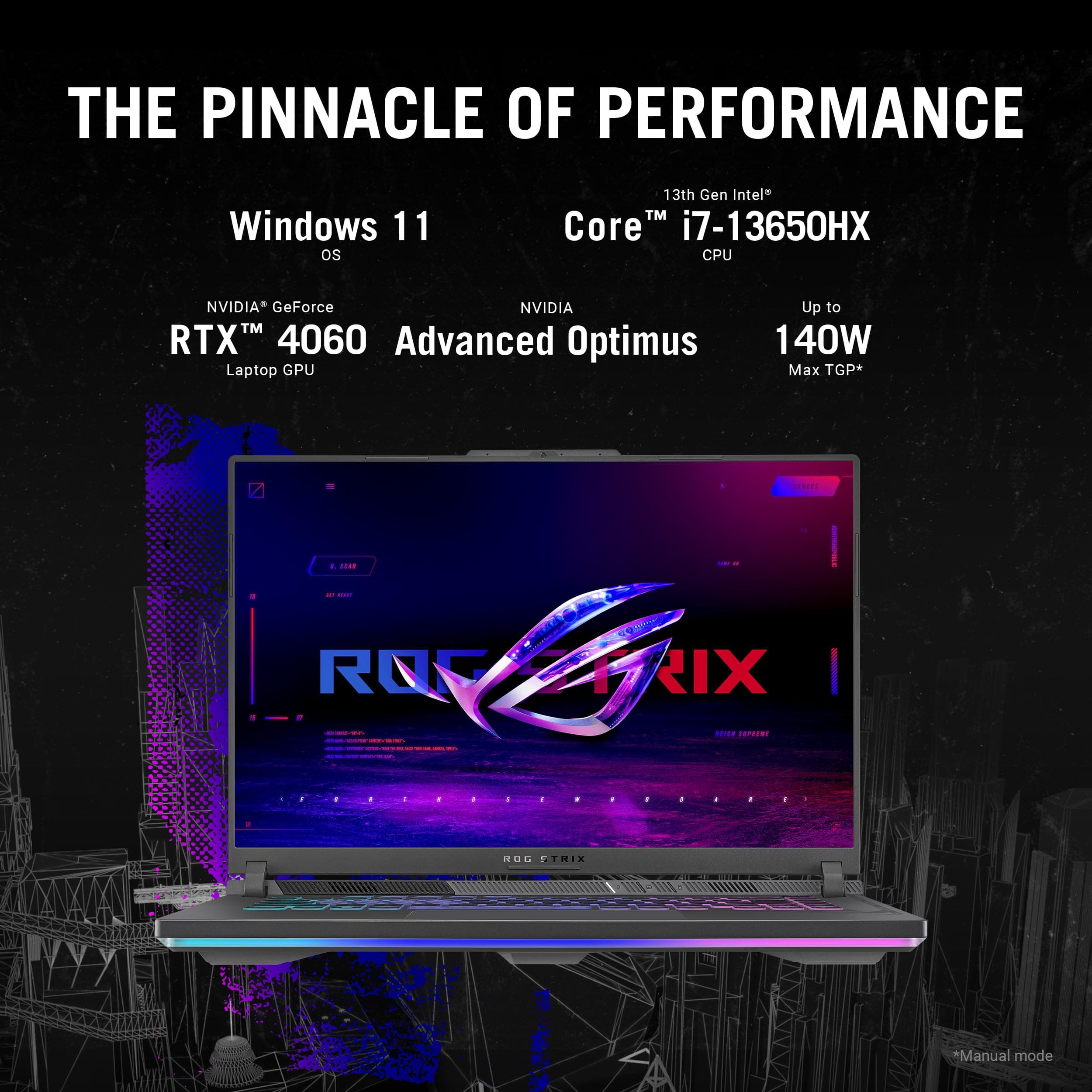ASUS ROG Strix G16 Gaming Laptop, 165Hz Display, NVIDIA® GeForce RTX™ 4060, Intel Core i7-13650HX, 16GB DDR5, 1TB PCIe Gen4 SSD, Wi-Fi 6E, Windows 11, G614JV-AS74, view 3