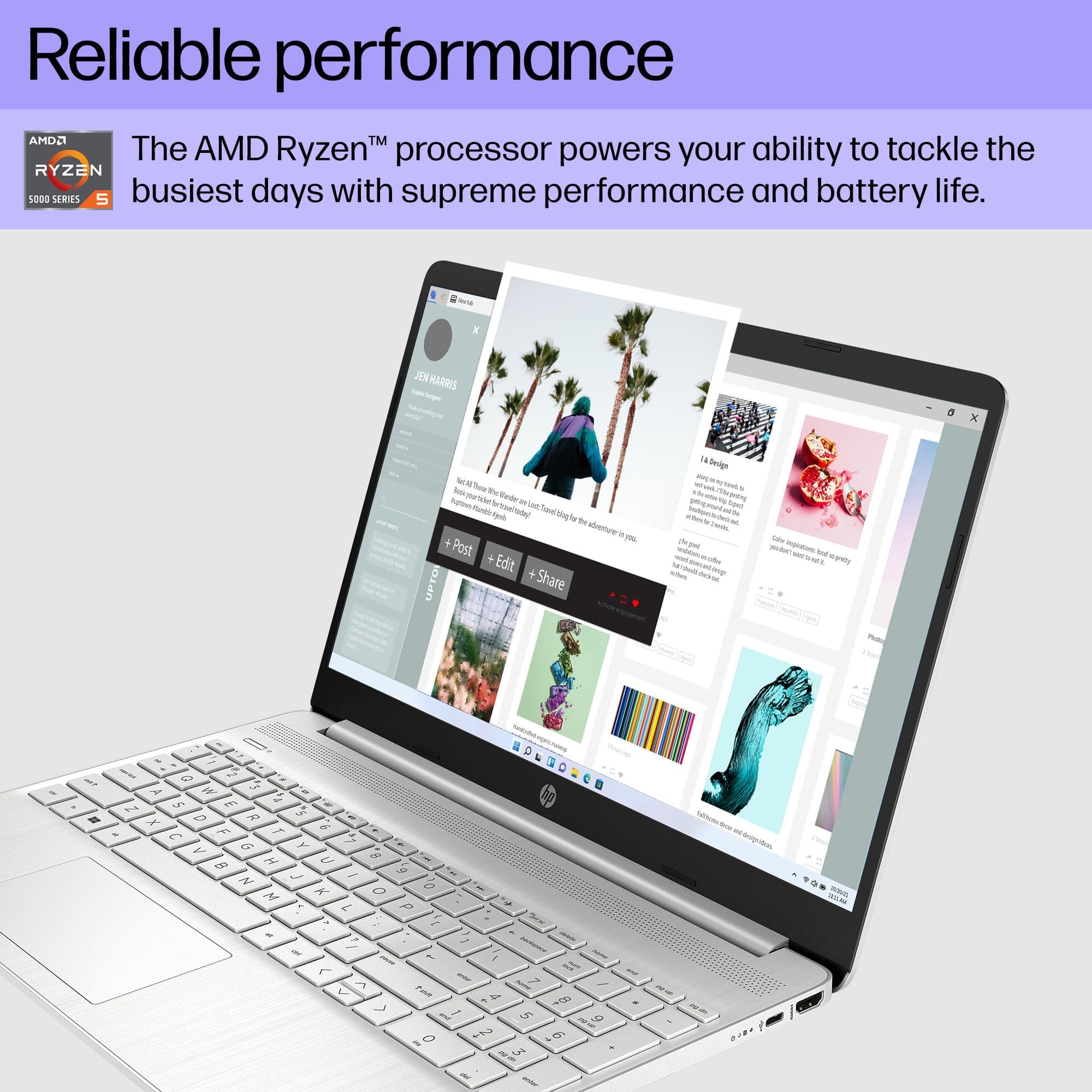 HP 15 inch Laptop, HD Display, AMD Ryzen 5 5500U, 8 GB RAM, 256 GB SSD, AMD Radeon Graphics, Windows 11 Home, 15-ef2099nr (2023), view 4