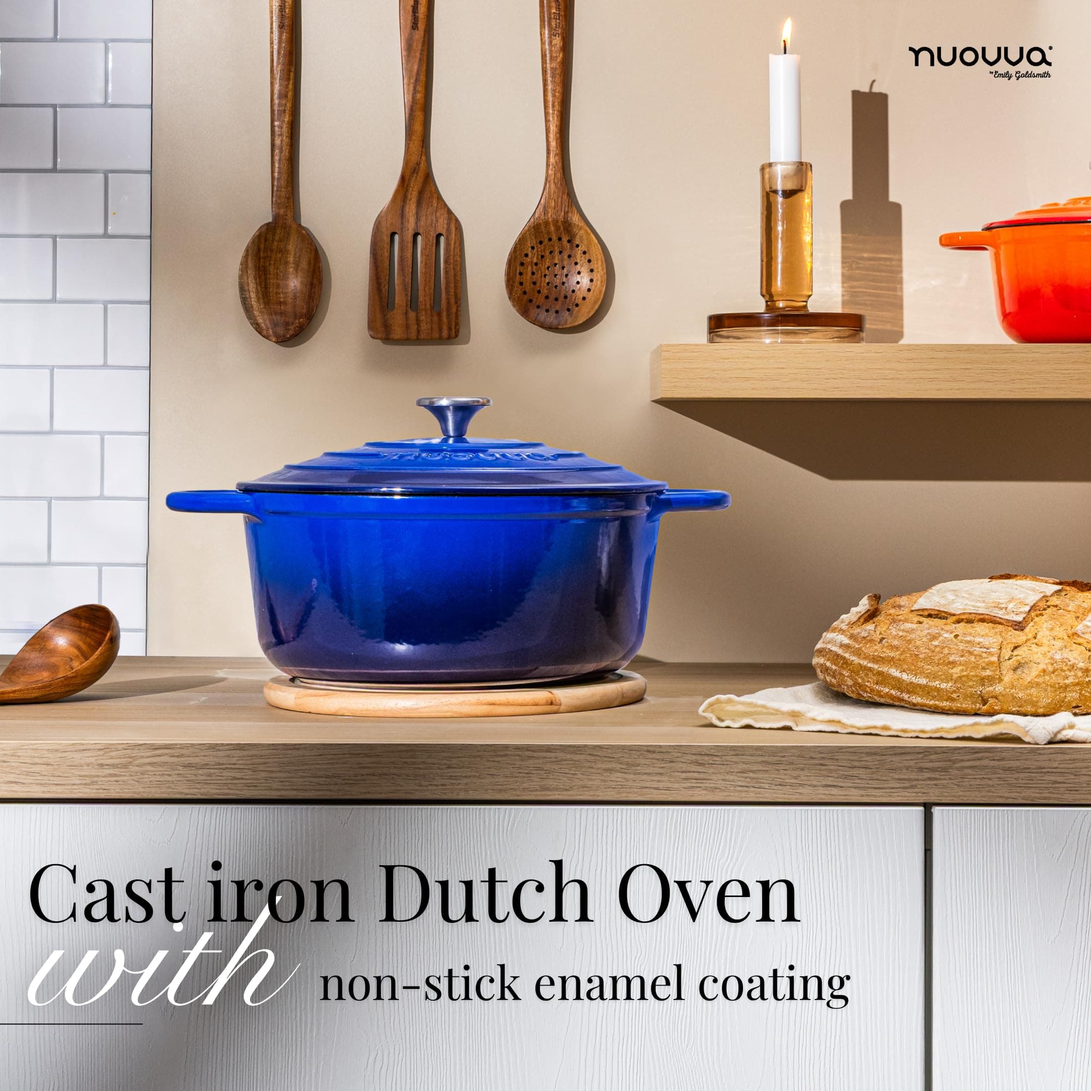 Nuovva Enamelled Cast Iron Dutch Oven Pot with Lid-6.4 Quart Non Stick Casserole Pot-Heavy Duty & Oven Safe up to 500° F for Bread Baking, Braising, Stews, Roasting - 28cm Dark Blue, view 4