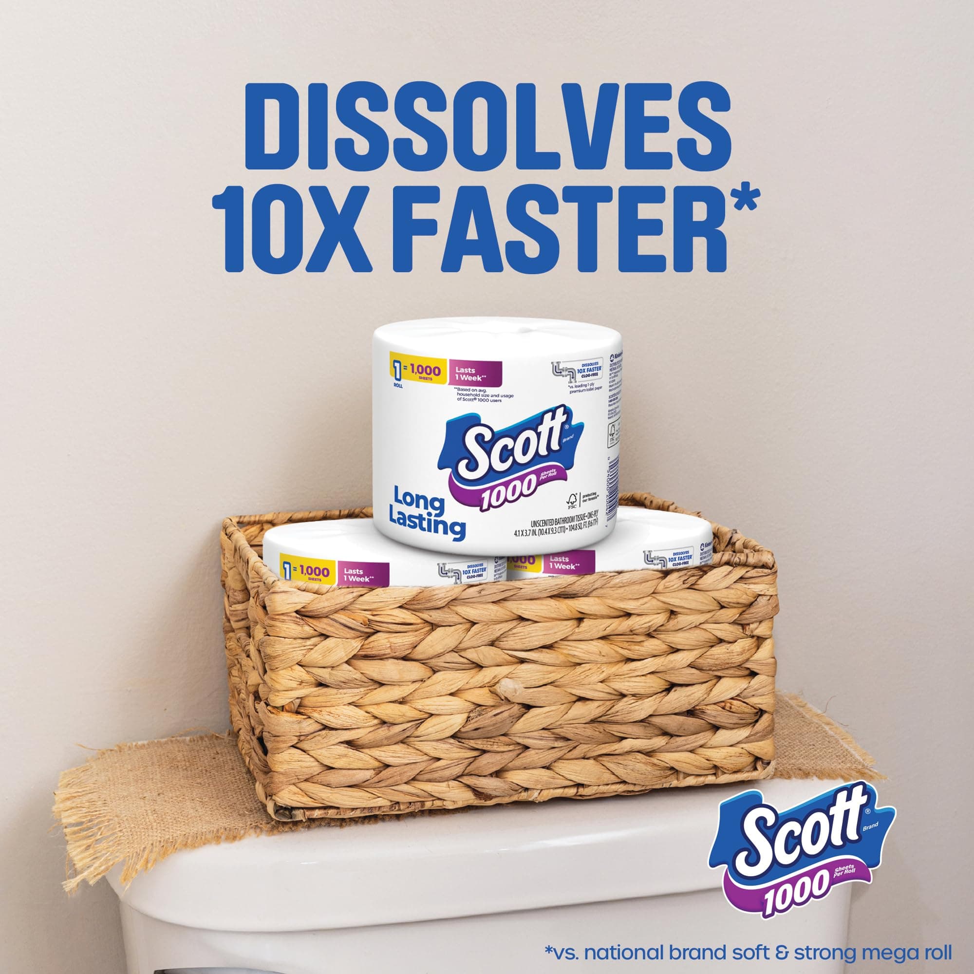 Scott 1000 Toilet Paper, 18 Rolls, 1000 Sheets per Roll, view 5