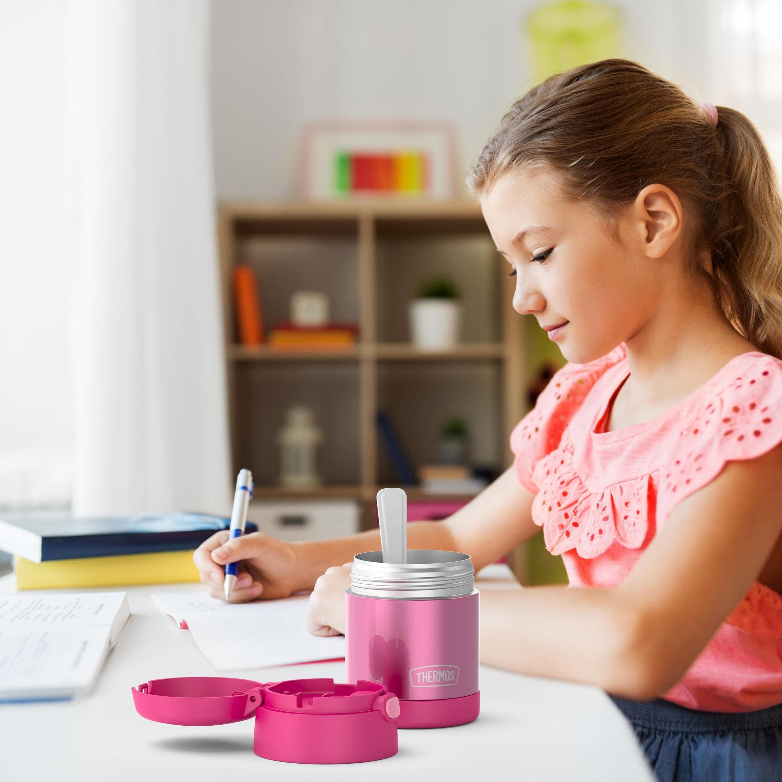 THERMOS FUNTAINER Kids Food Jar with Spoon, 10oz, Pink, view 2