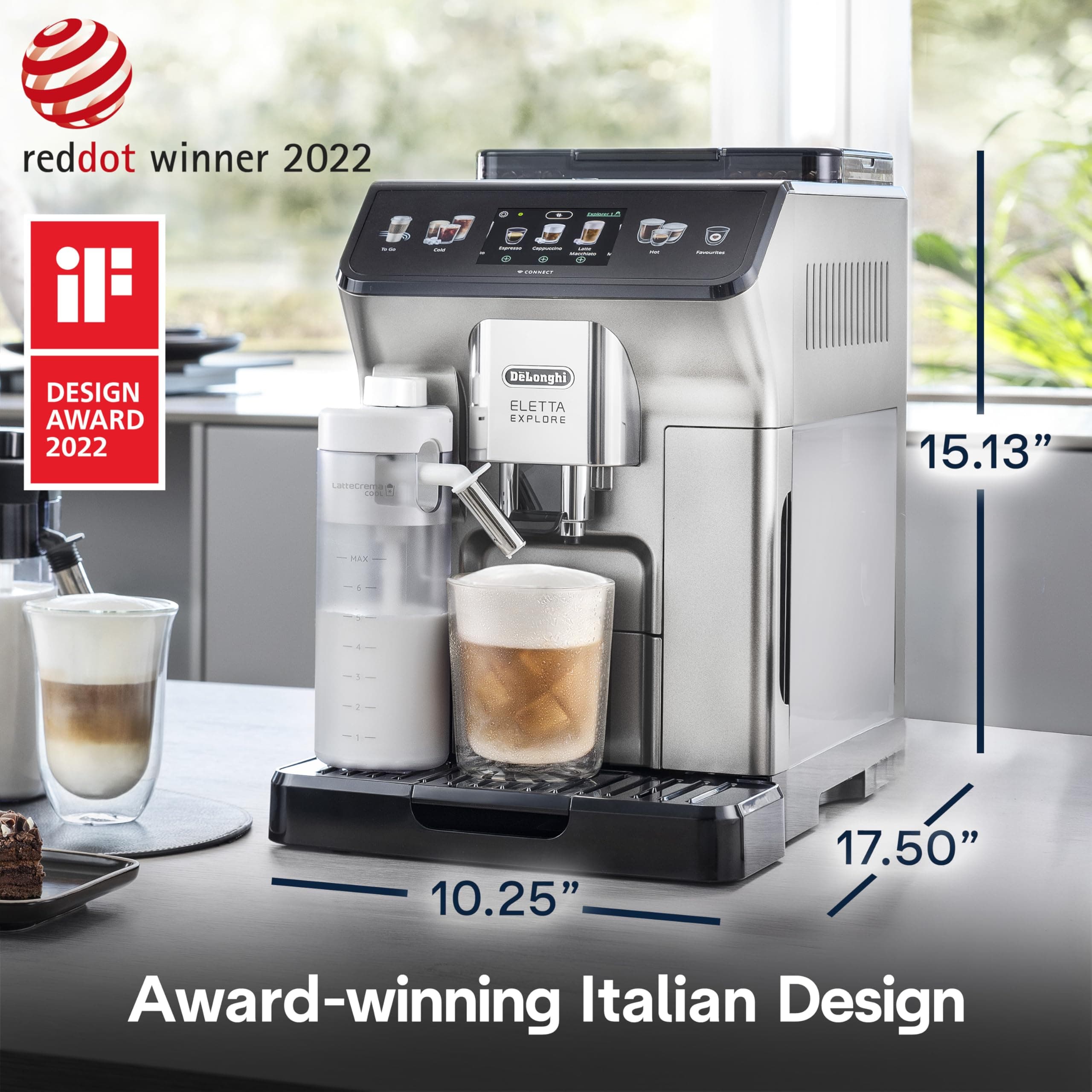 De'Longhi Eletta Explore Espresso Machine with Coffee Grinder, Milk Frother, view 9